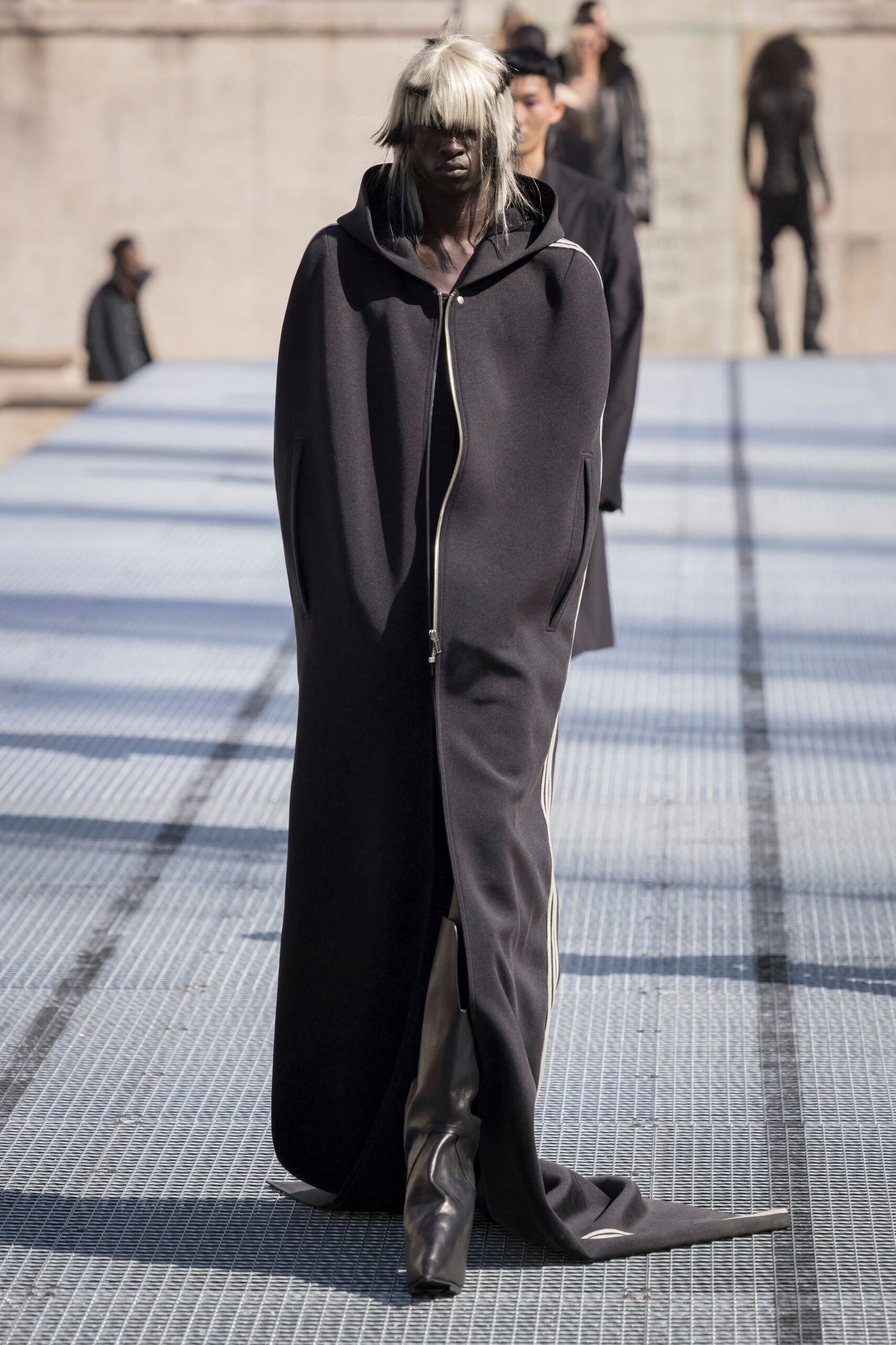 black wool hooded coat