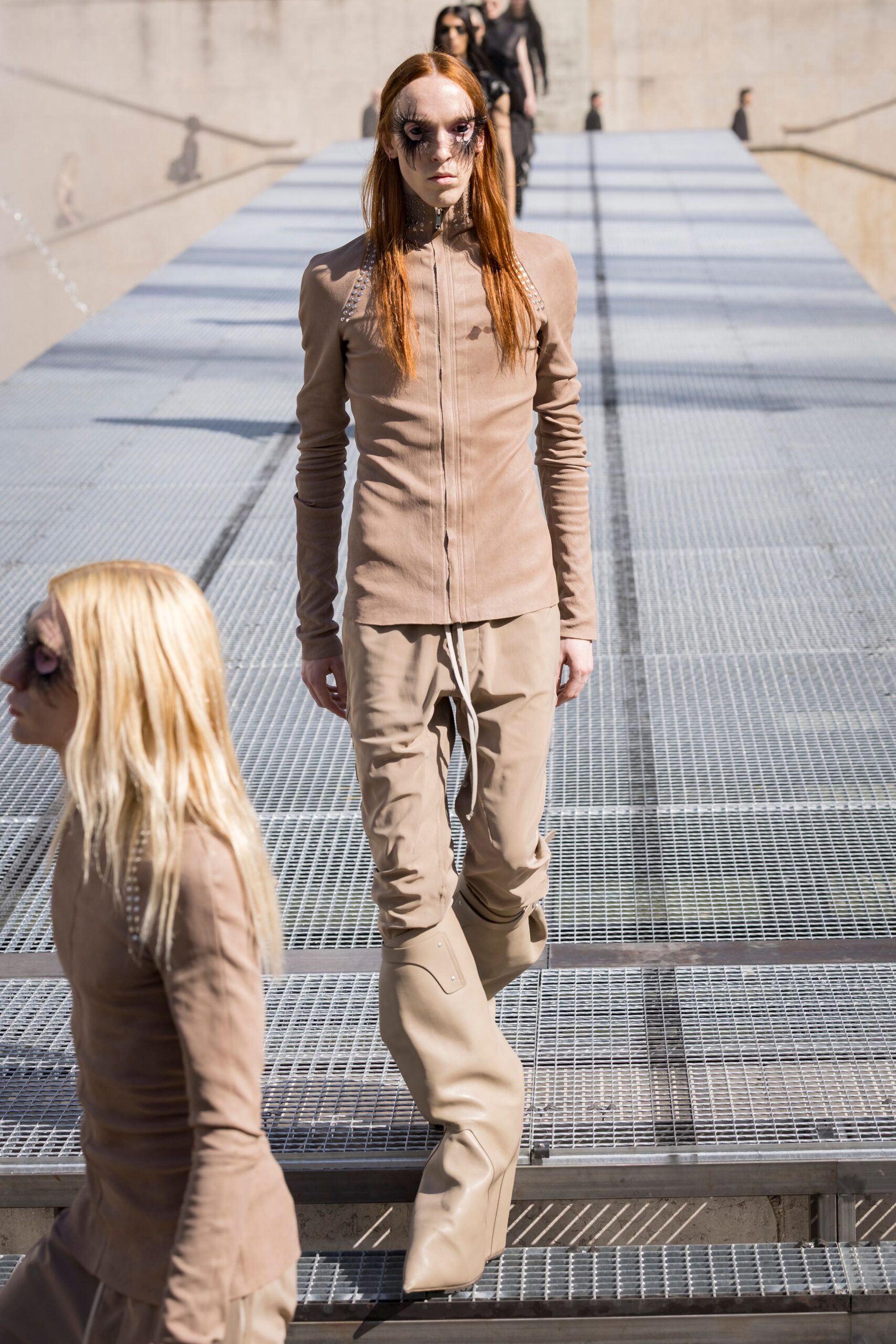 beige fitted top and pants