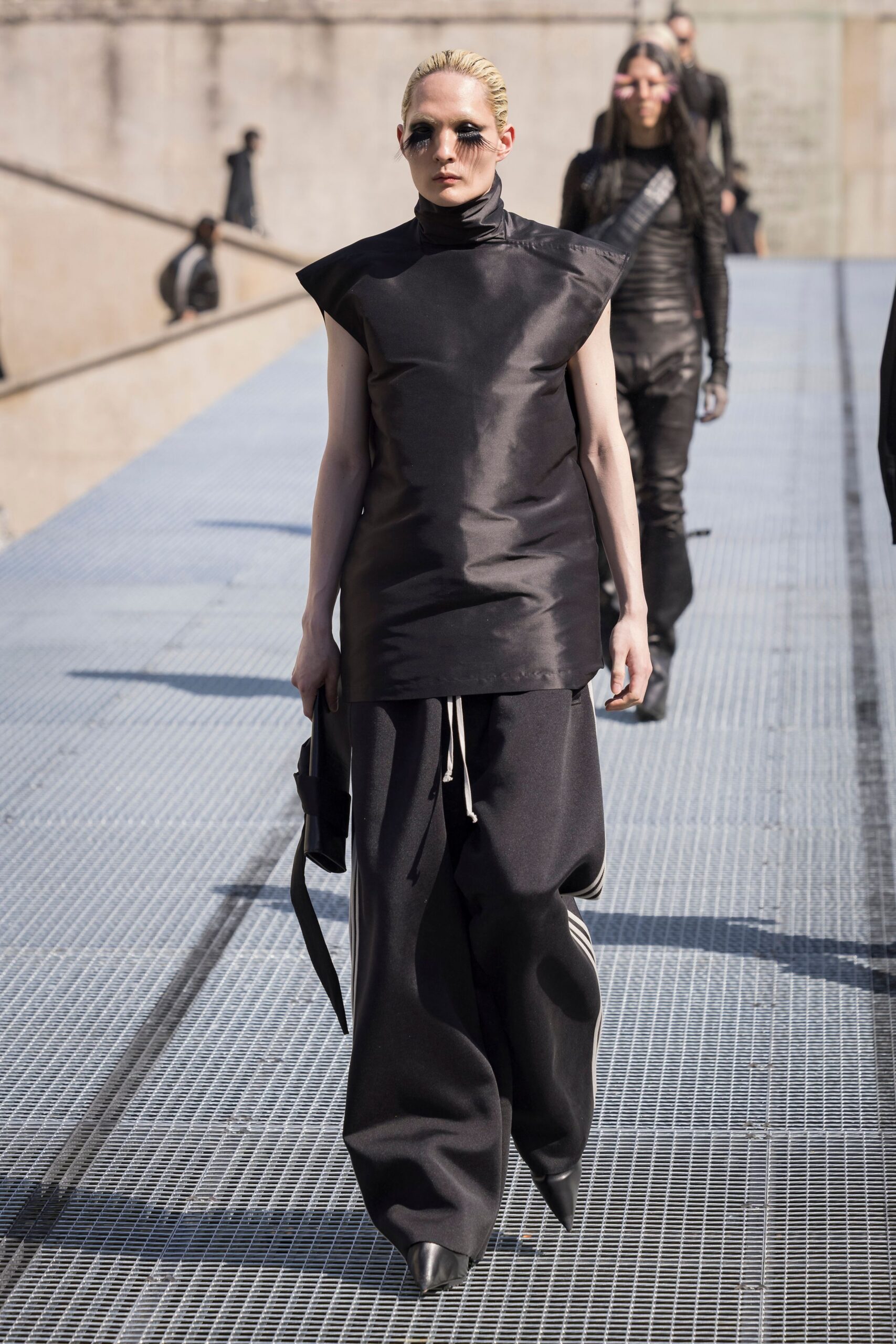 black relaxed top with wide-leg pants
