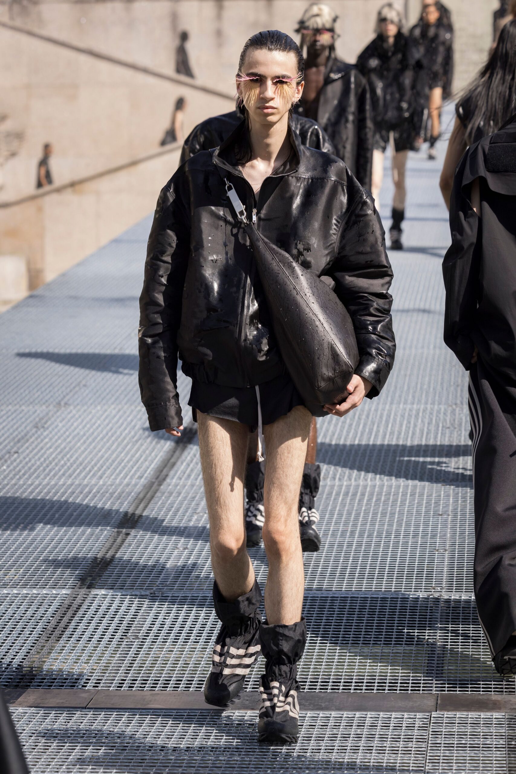 black oversized jacket and shorts