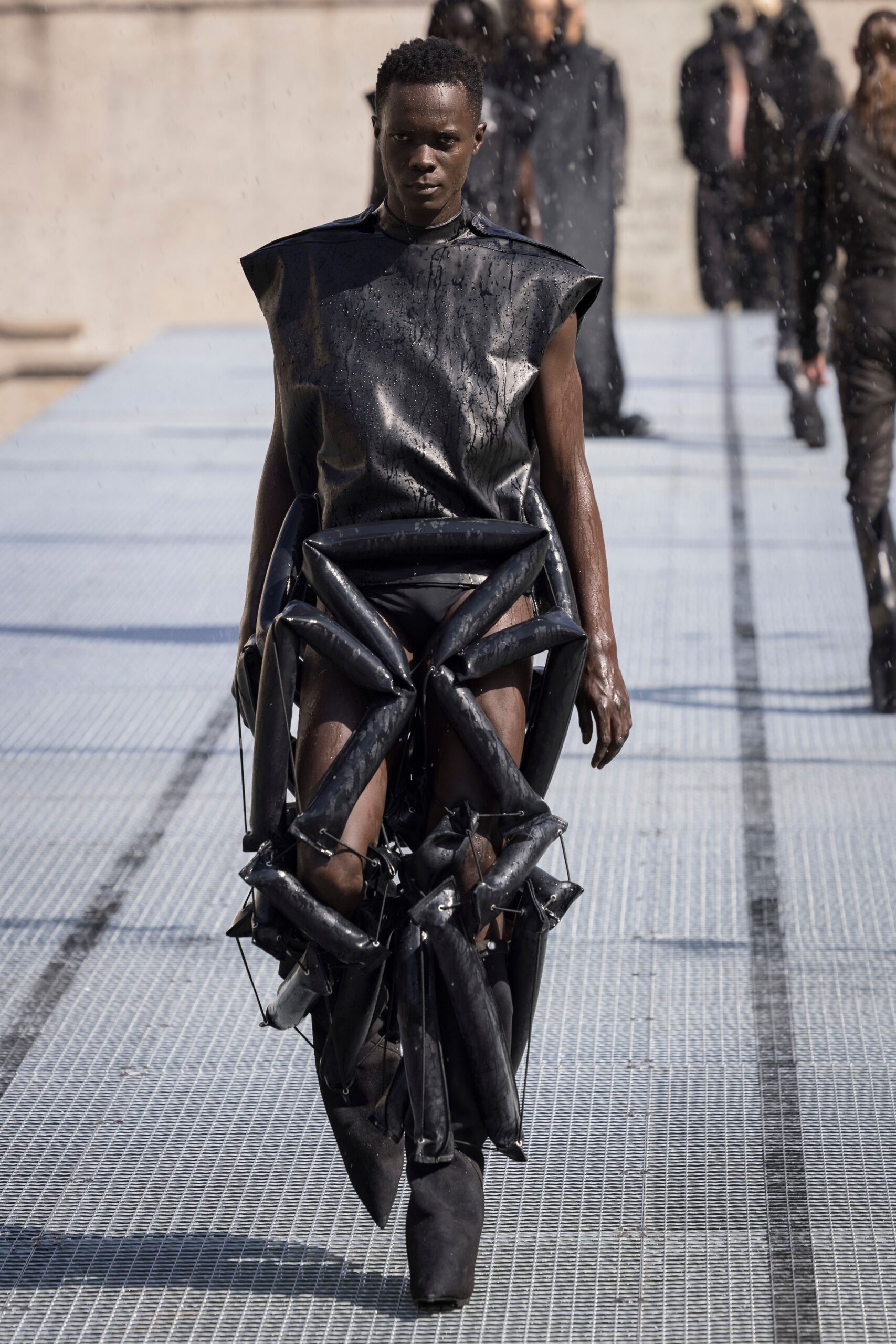 black leather asymmetric dress