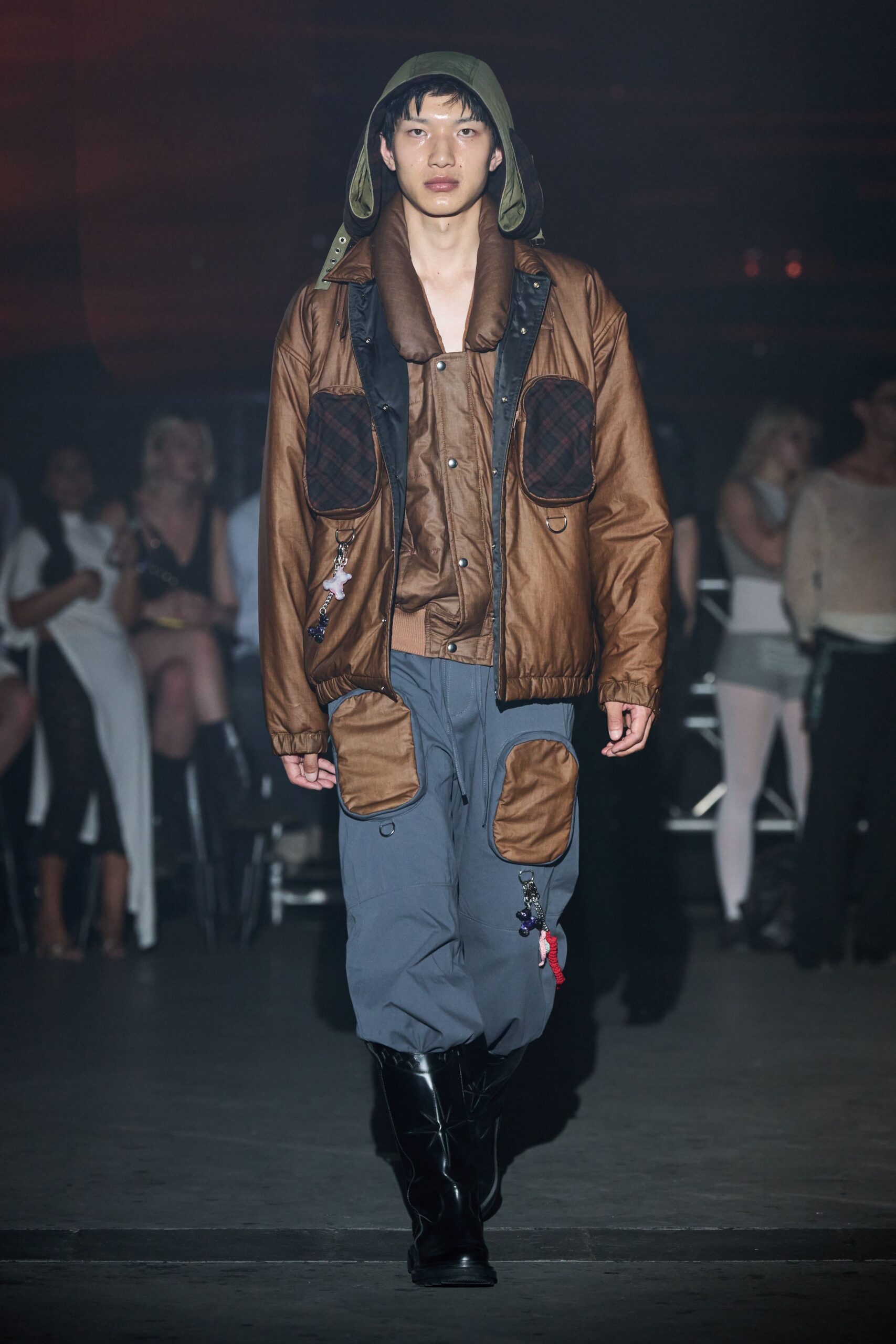 brown leather long-sleeve collared relaxed pockets jacket