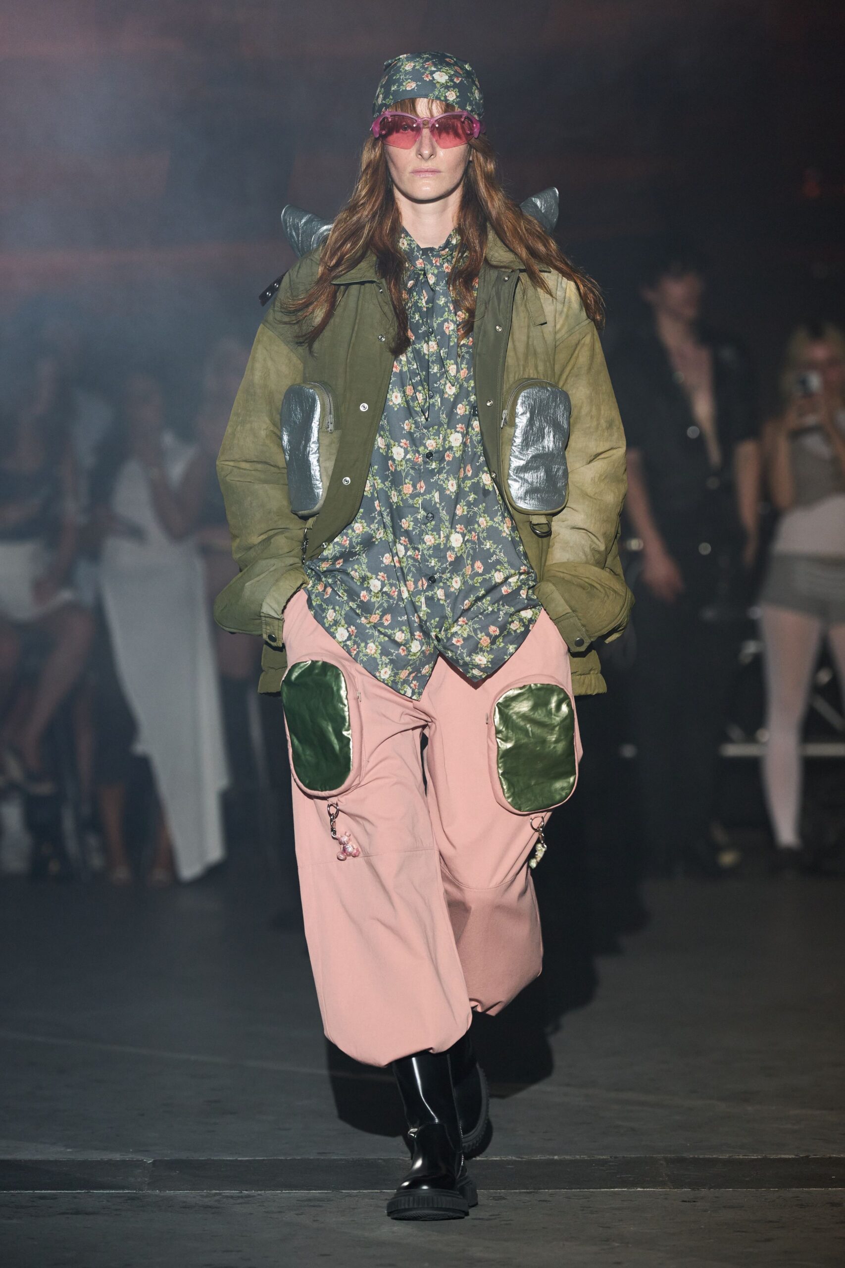 green cotton long-sleeve collared relaxed pockets jacket