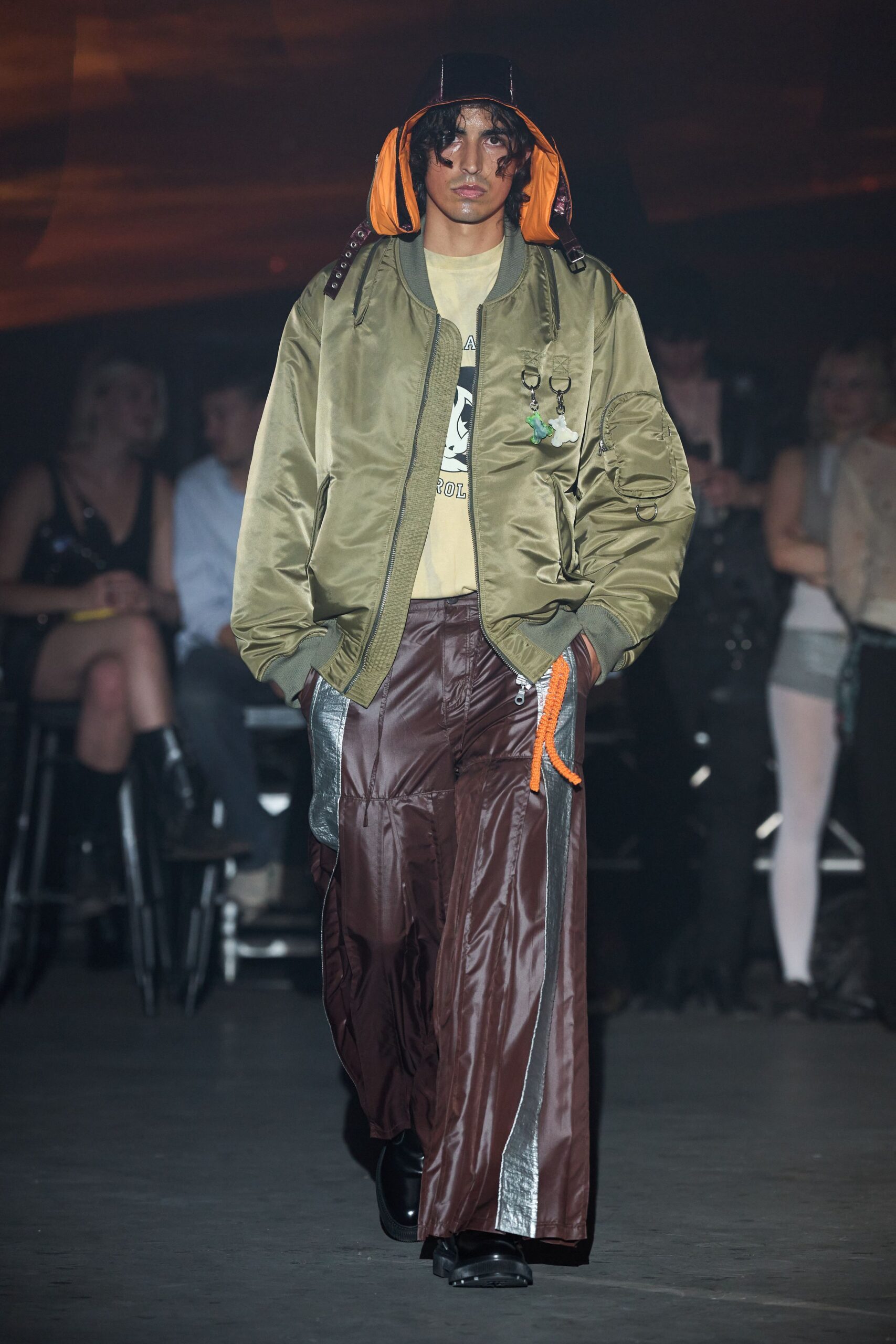 brown silk relaxed wide-leg pants