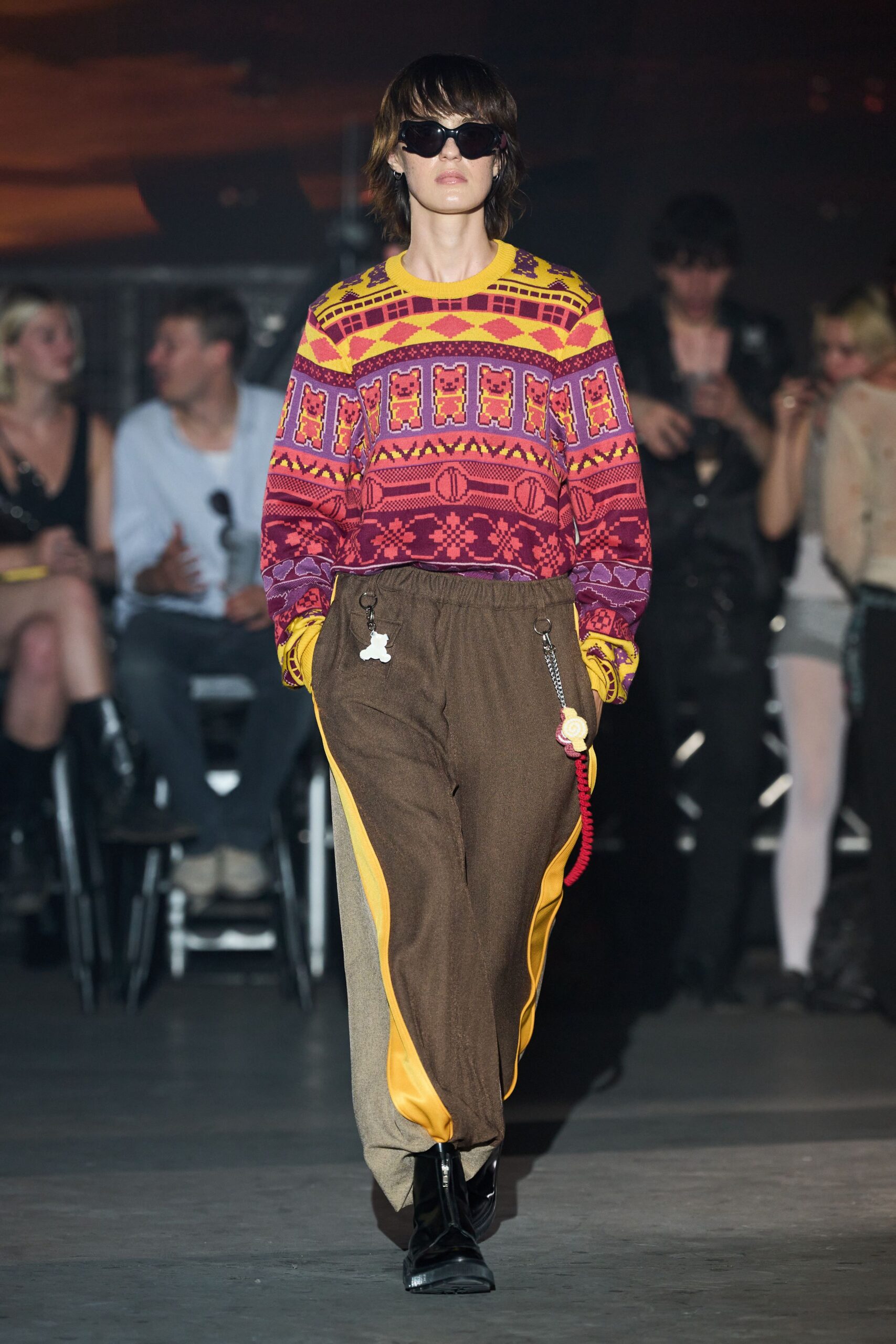 purple cotton long-sleeve collared relaxed printed sweater