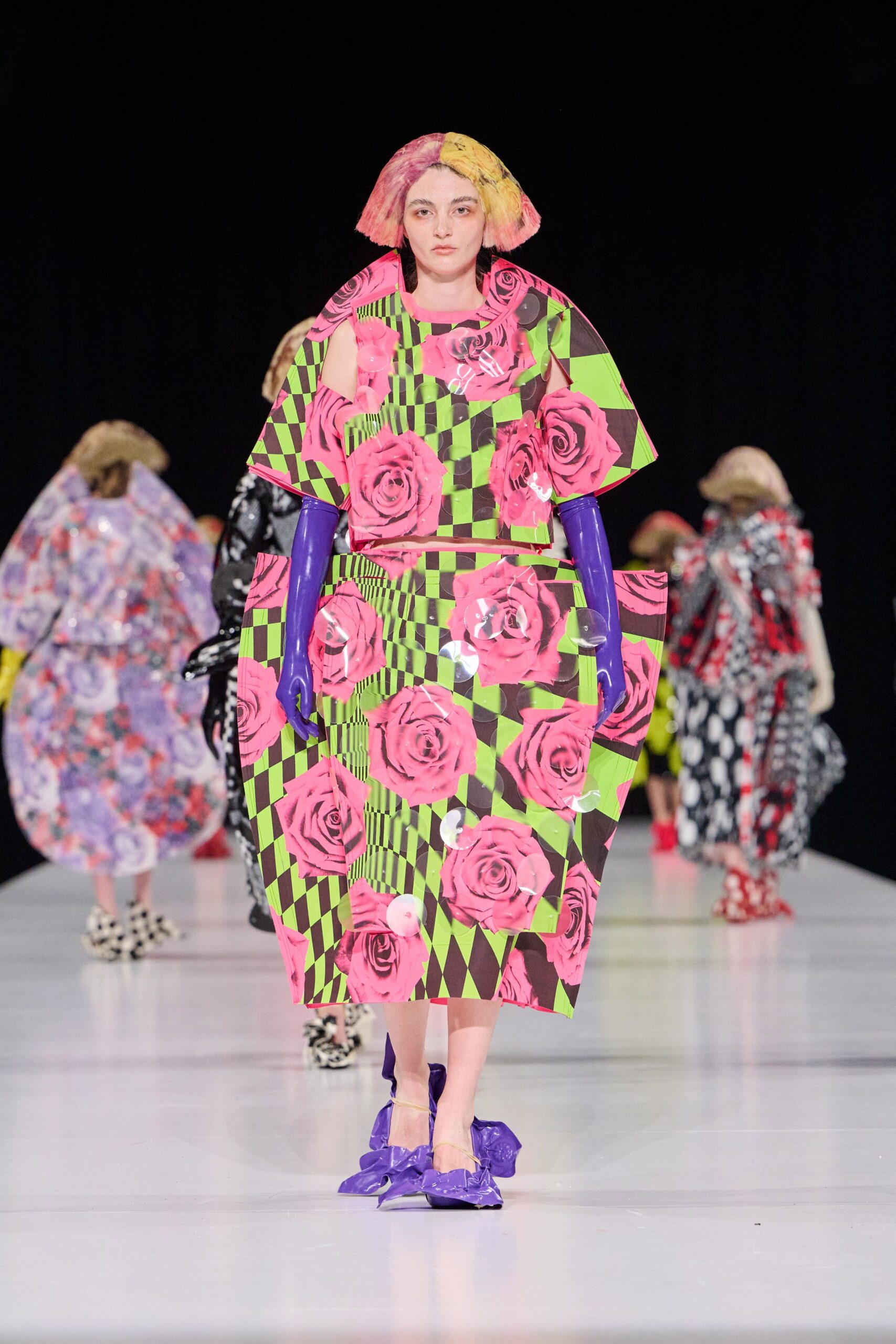 pink cotton short-sleeve collared relaxed printed flared dress