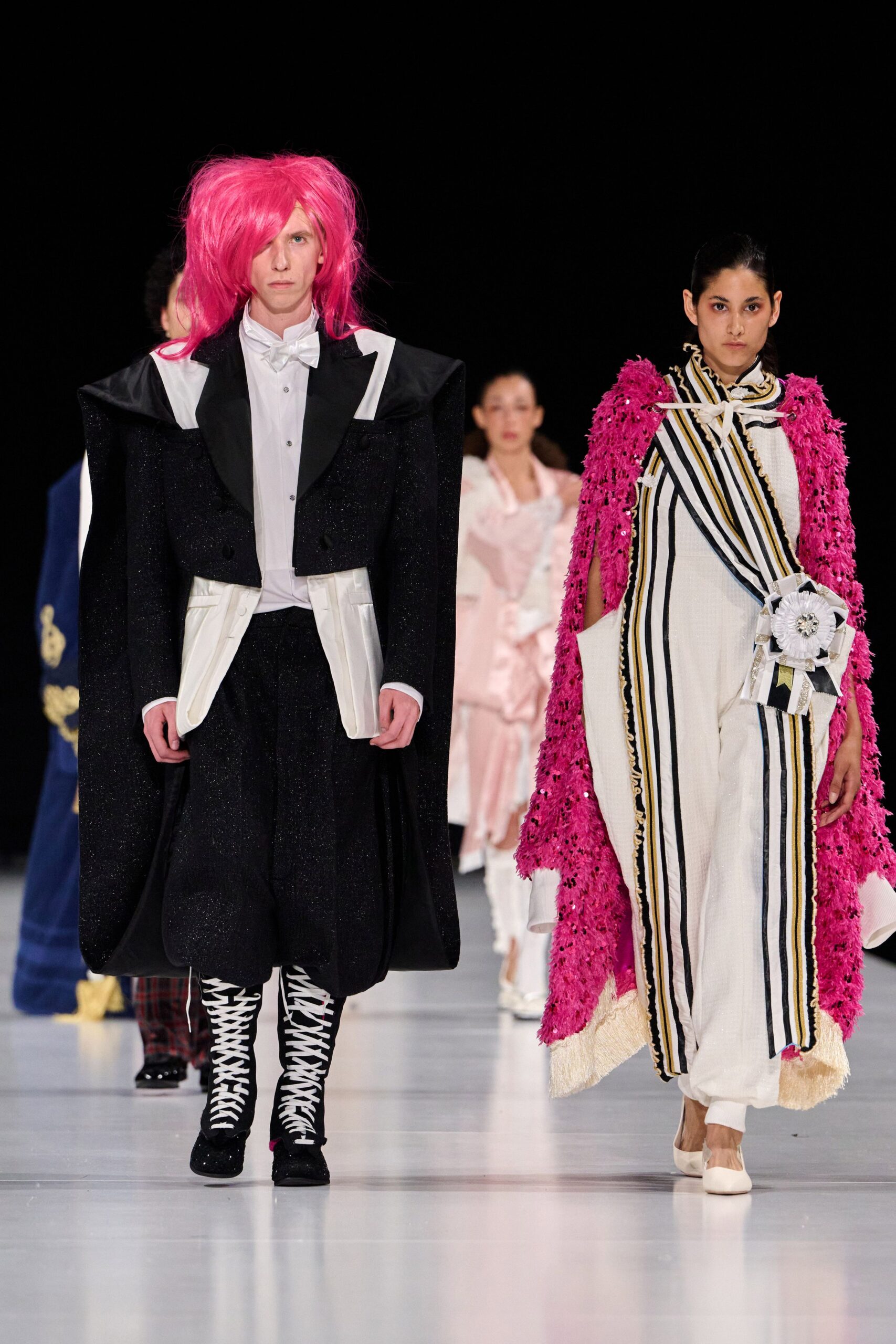 pink faux-fur oversized fringed cape
