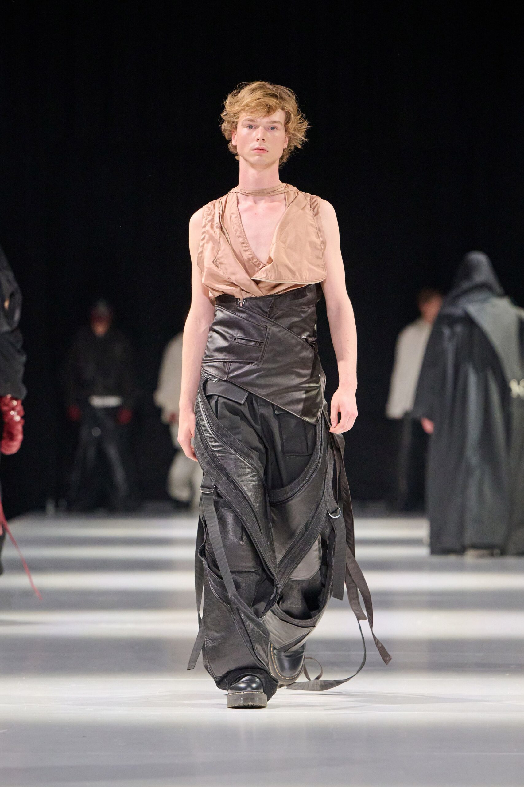 black leather relaxed layered pants