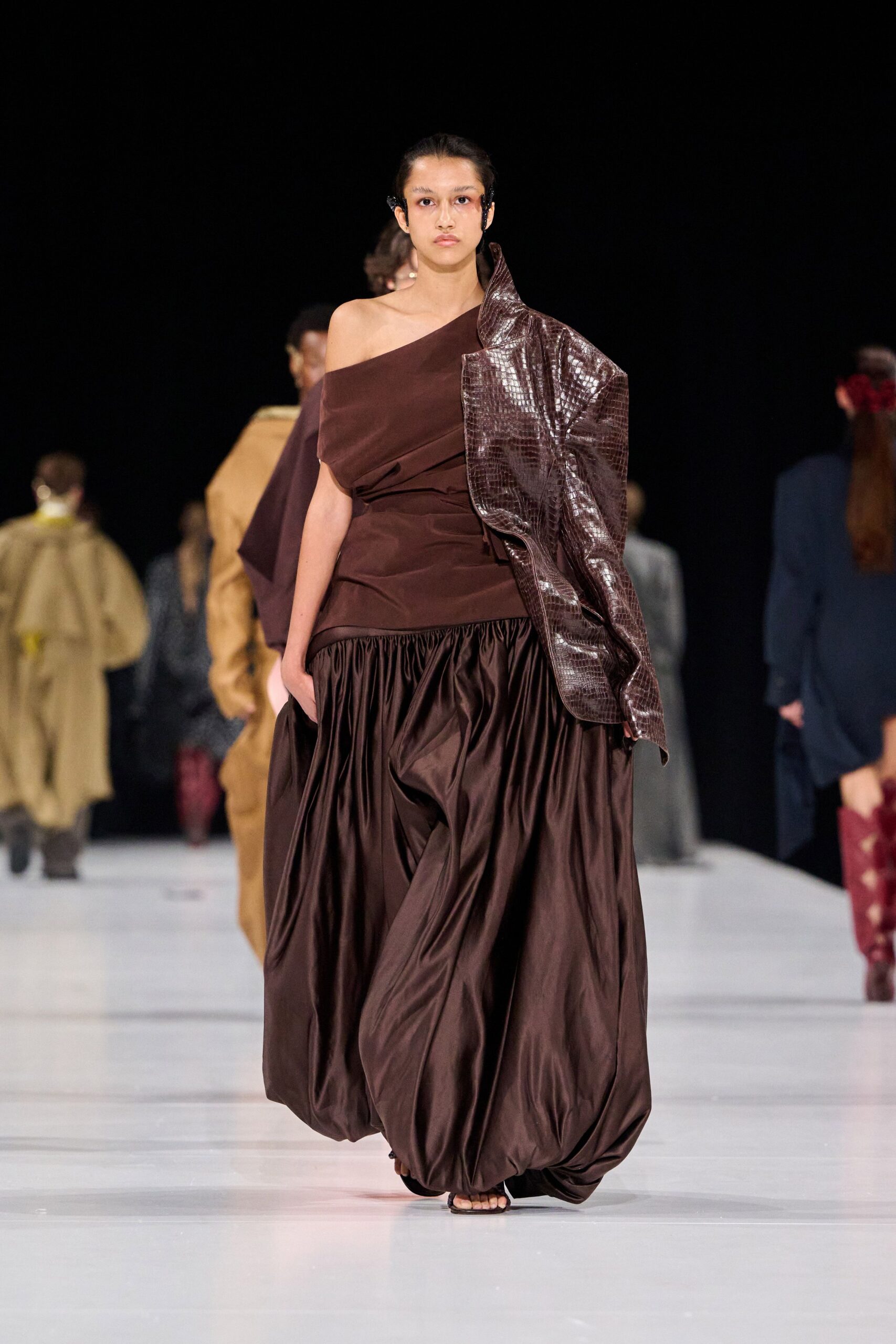 brown silk relaxed tiered skirt