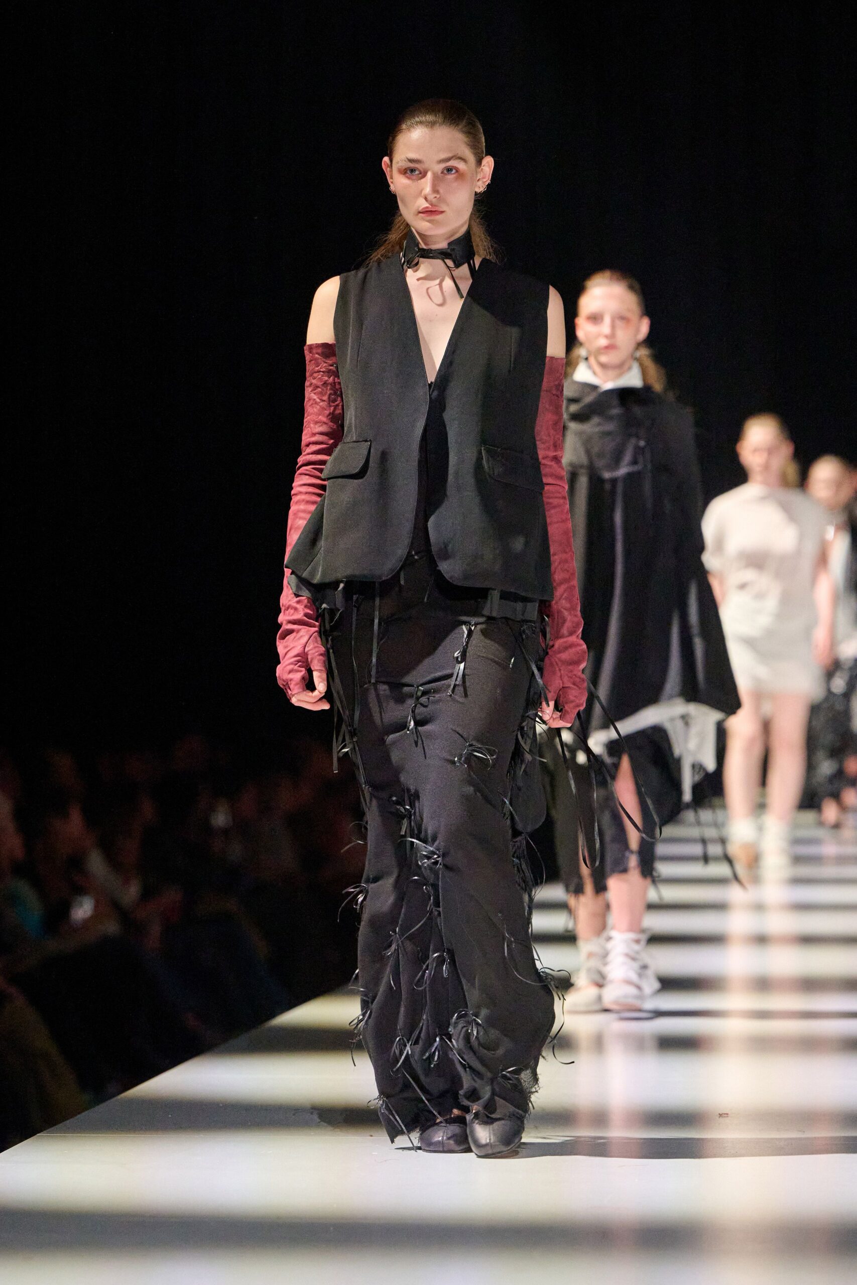 black cotton fitted layered pants