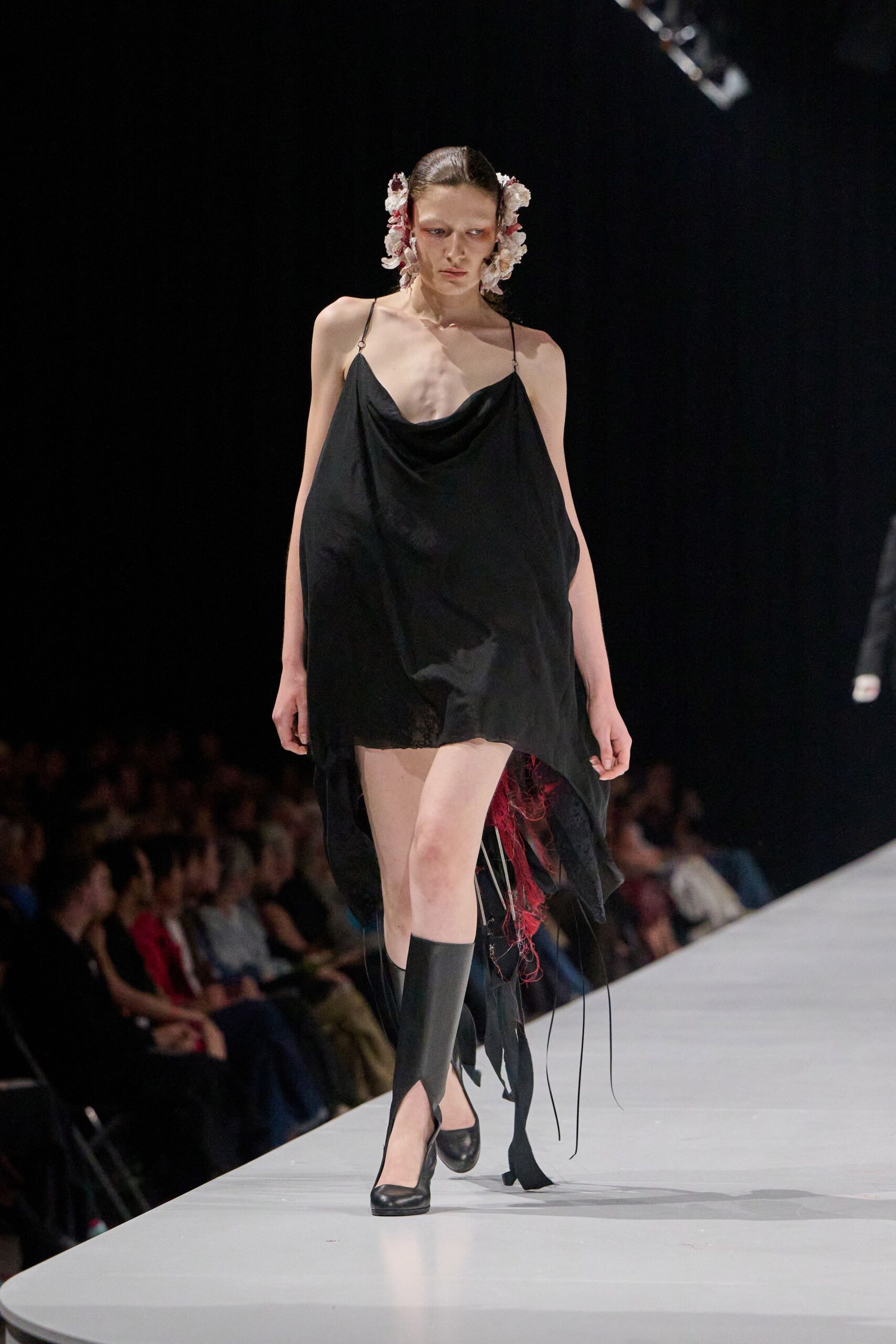 black silk sleeveless v-neck relaxed draped mini dress