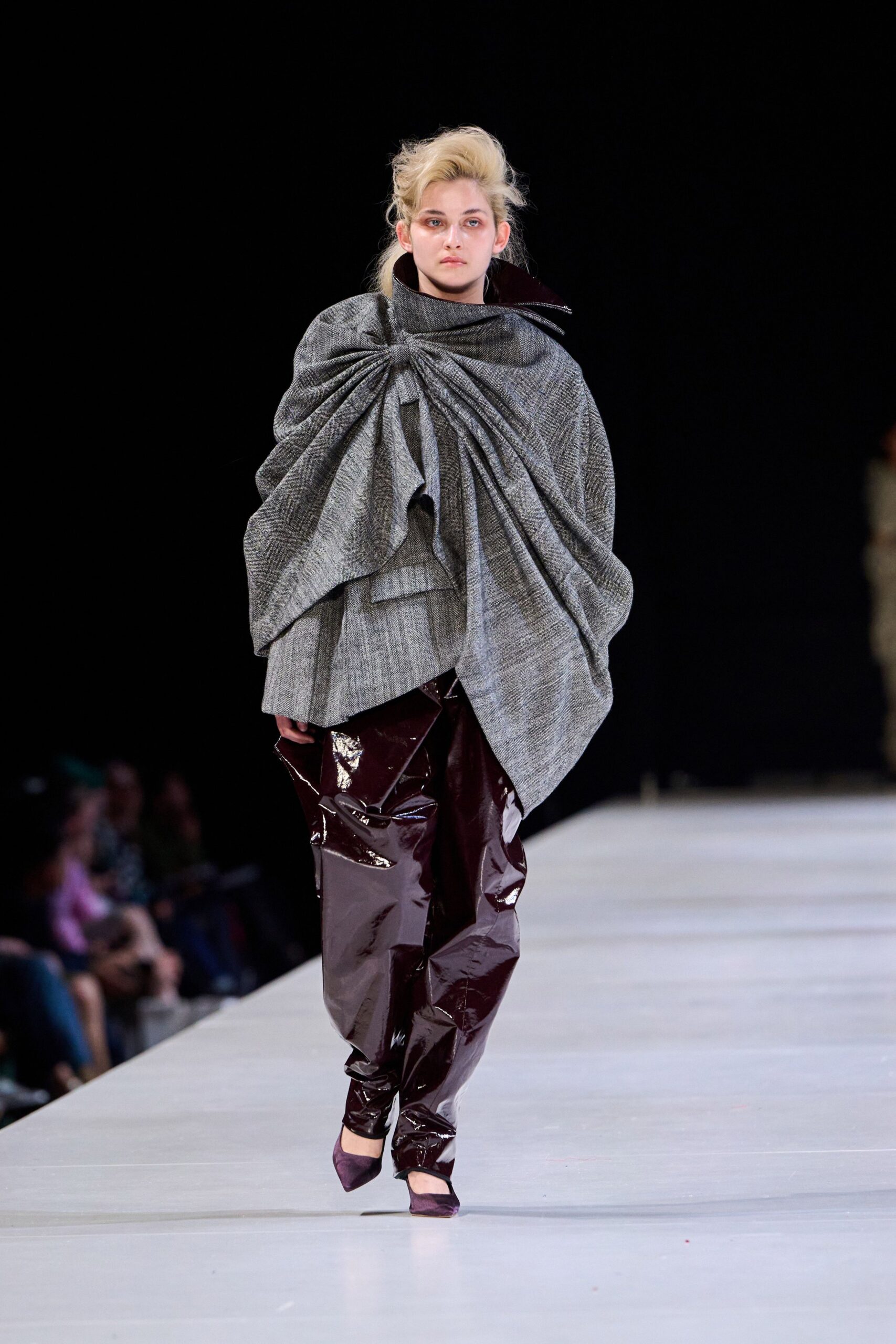 gray wool long-sleeve relaxed draped cape
