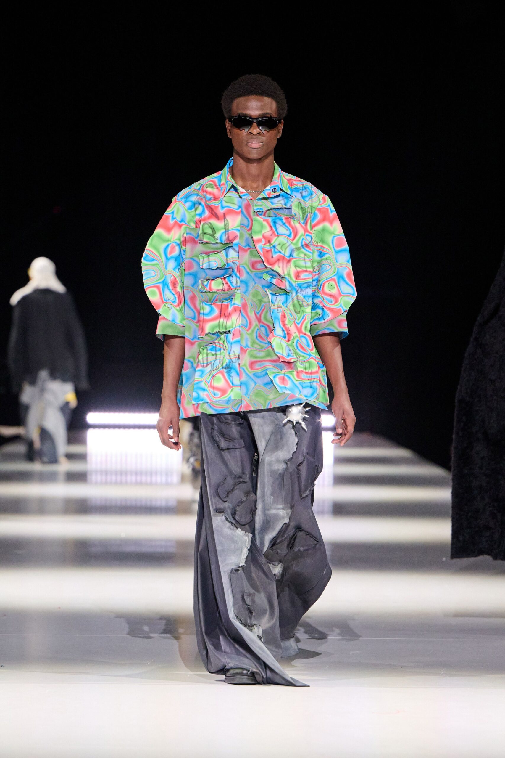 multi cotton long-sleeve collared relaxed printed shirt