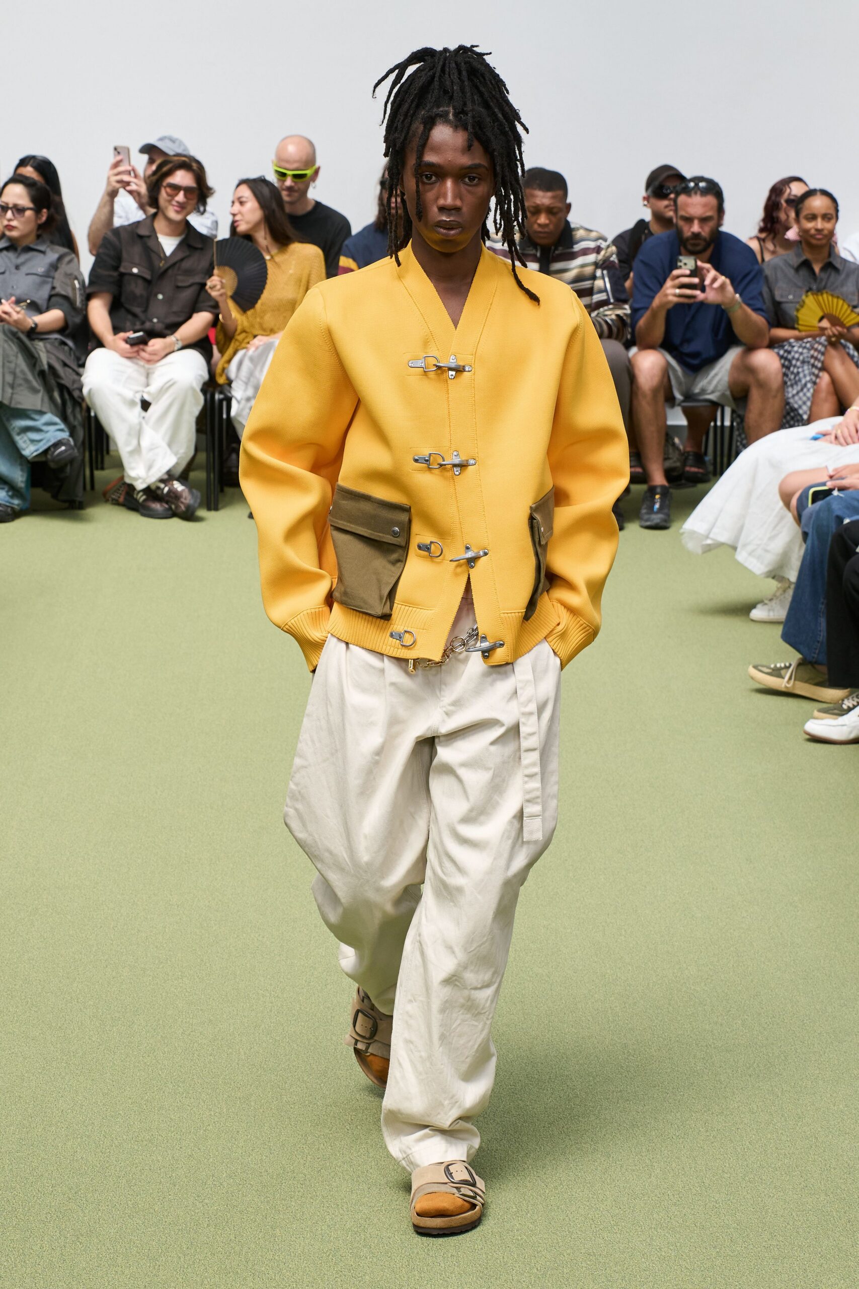 yellow cotton long-sleeve collared relaxed buttoned jacket
