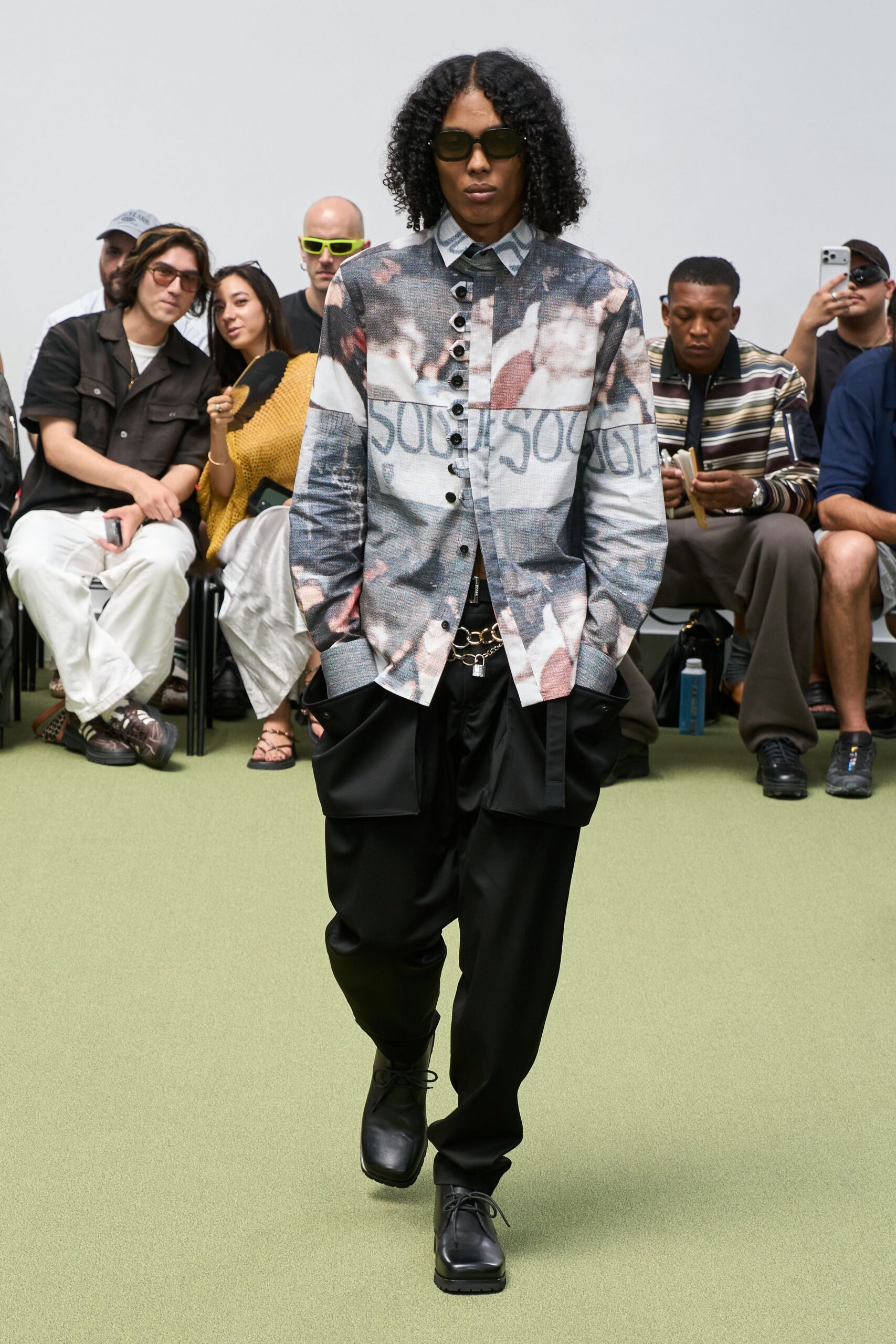 multi-colored relaxed shirt with black pants