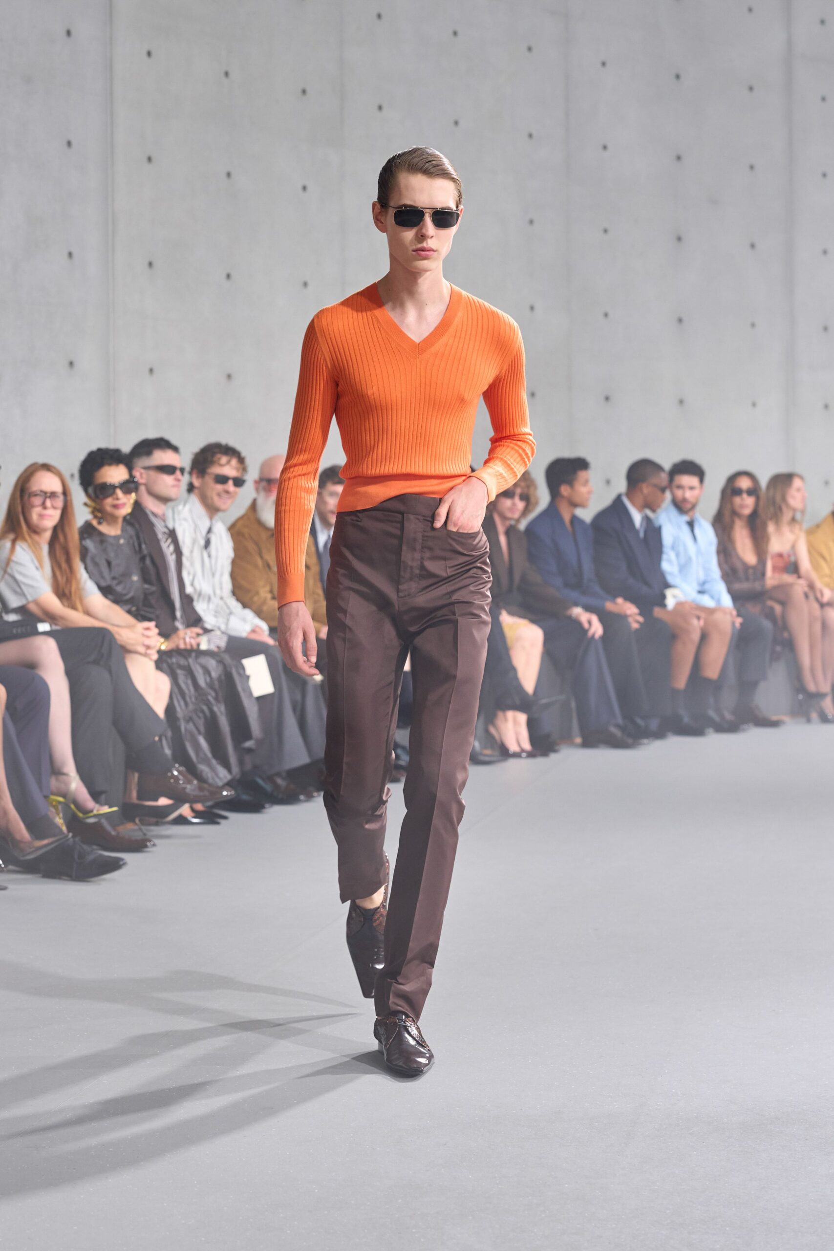 brown cotton slim straight-leg pants