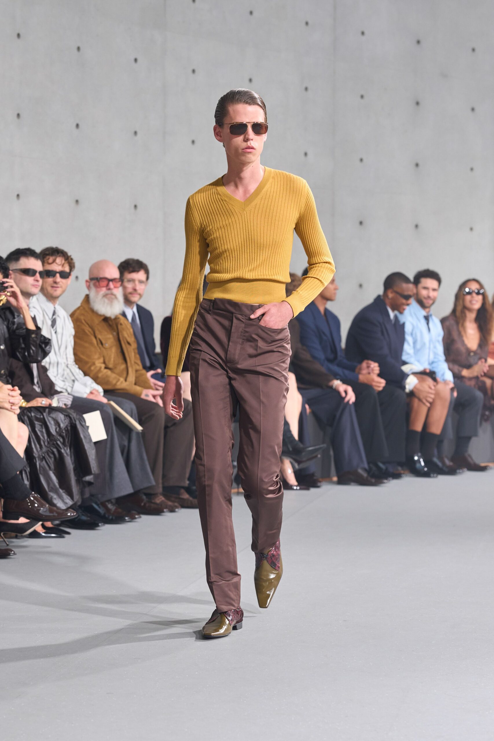 brown cotton slim straight-leg pants