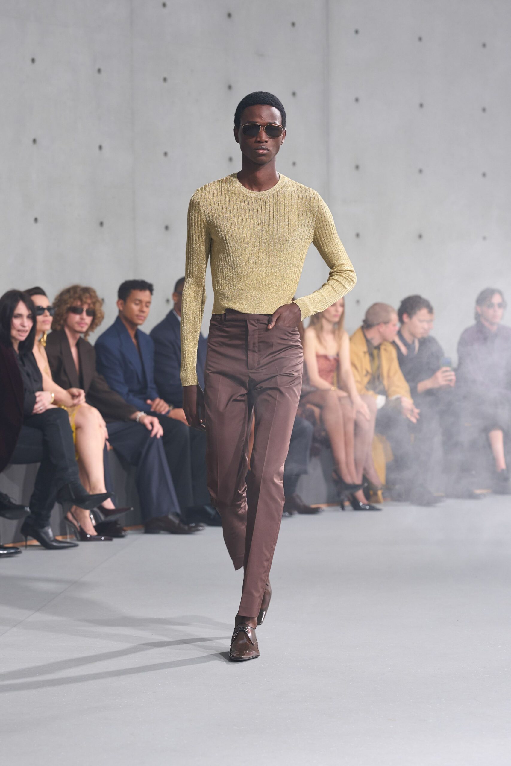 brown cotton slim straight-leg pants