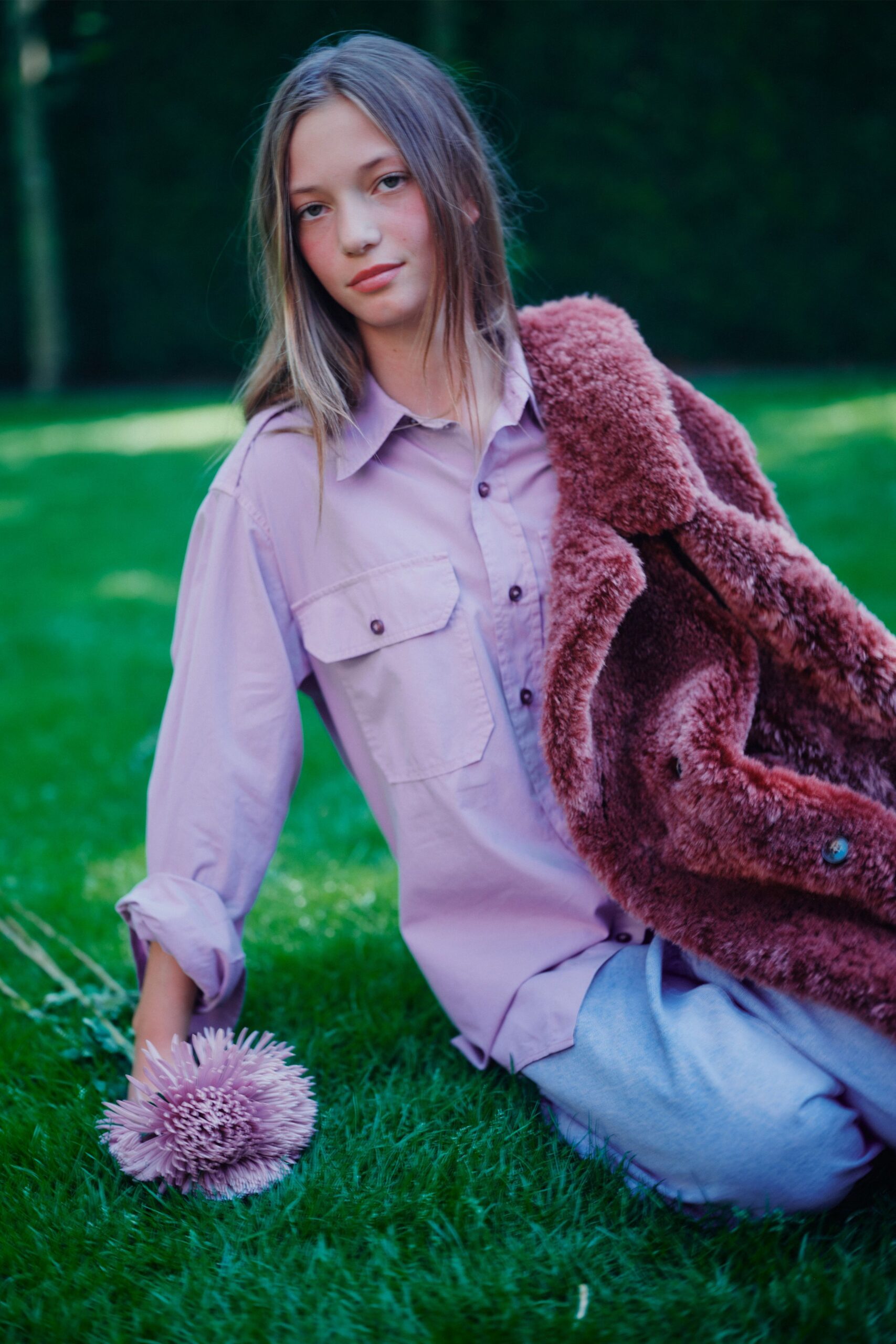 pink cotton long-sleeve collared relaxed shirt