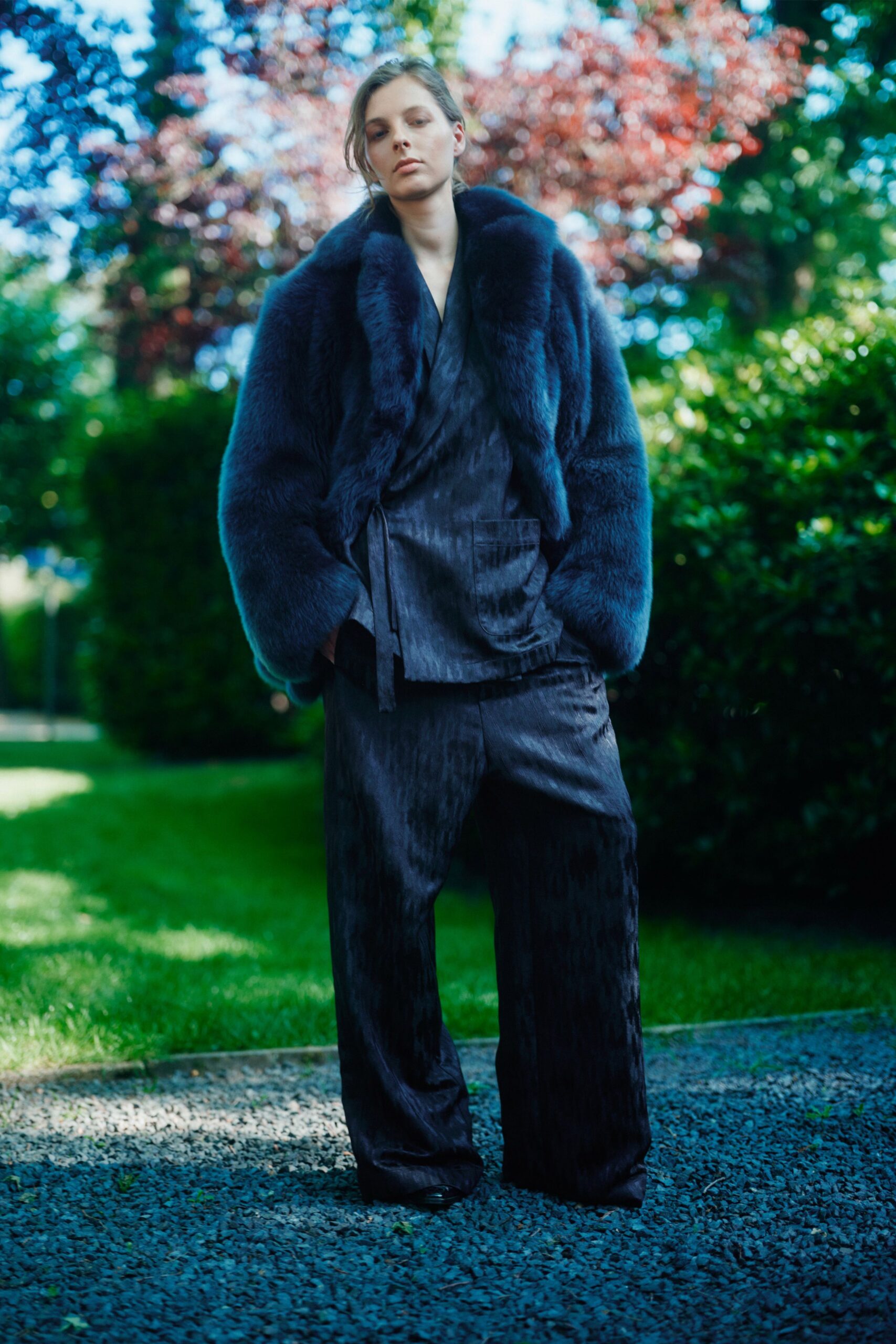 blue fur relaxed coat