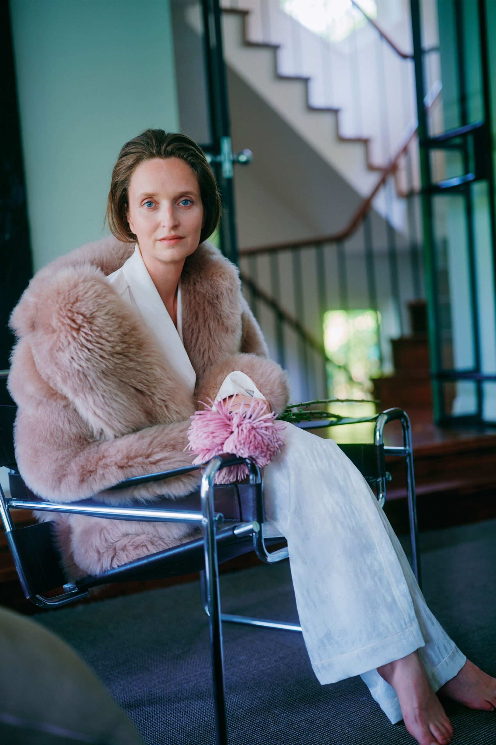 pink fur oversized coat