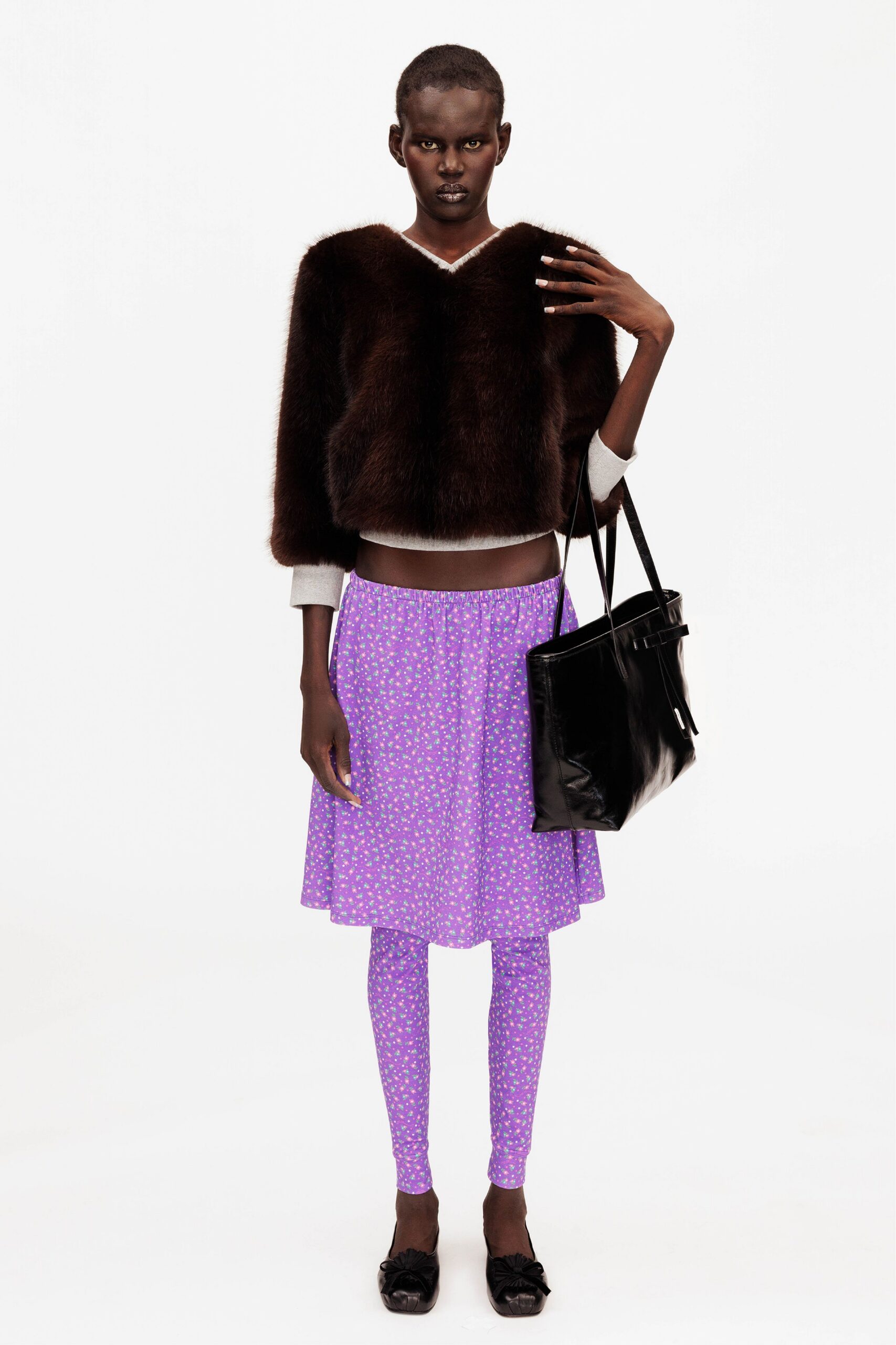 purple cotton fitted flared printed skirt