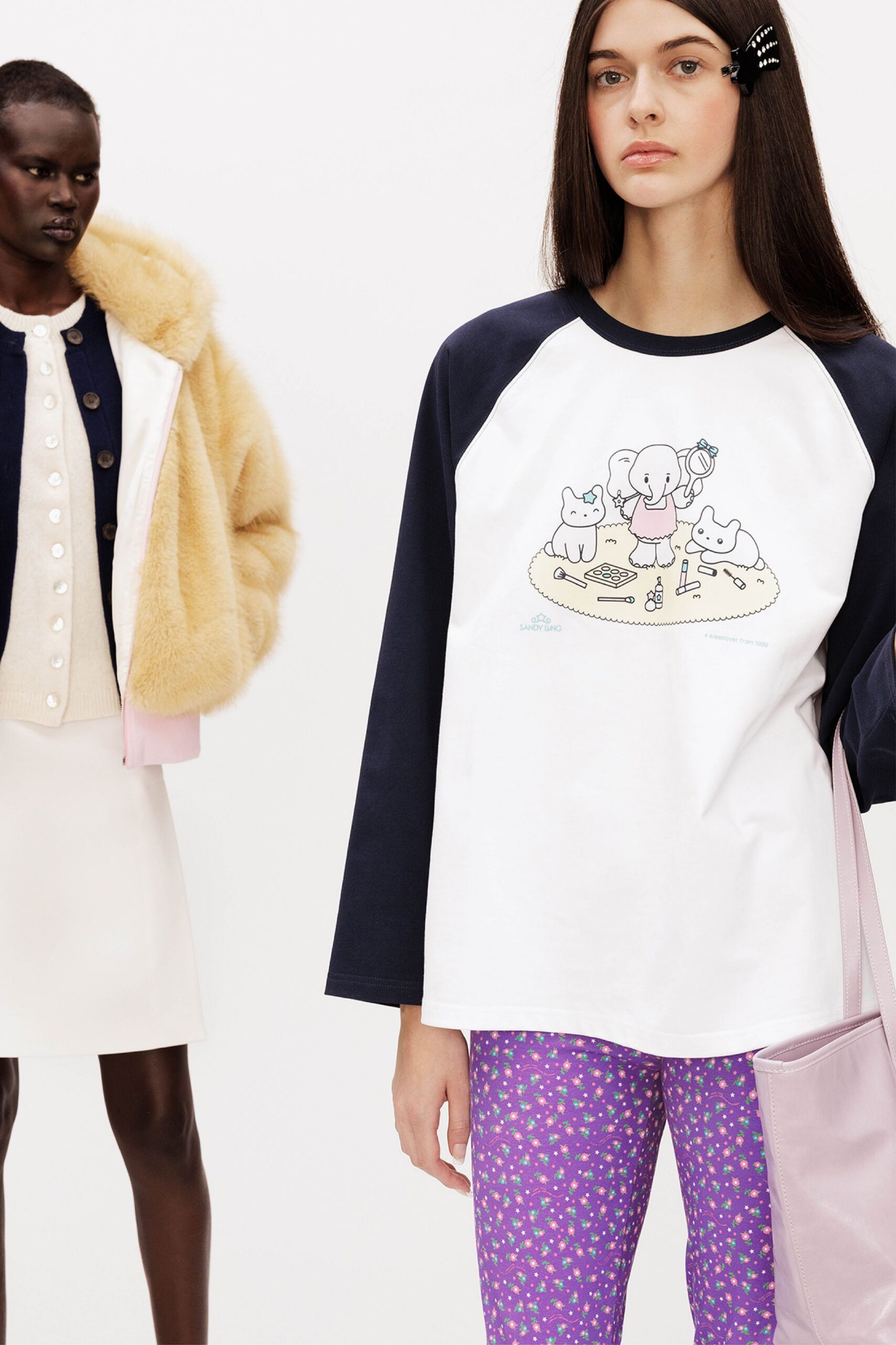 white cotton long-sleeve collared relaxed printed t-shirt