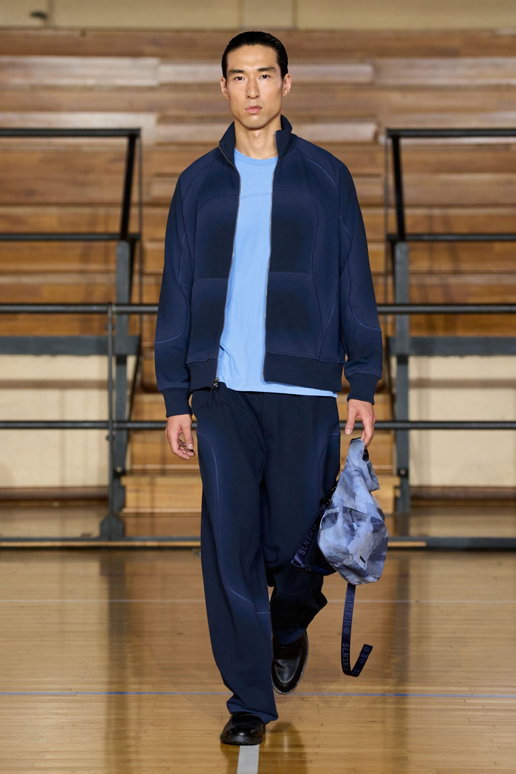 blue cotton relaxed straight-leg pants
