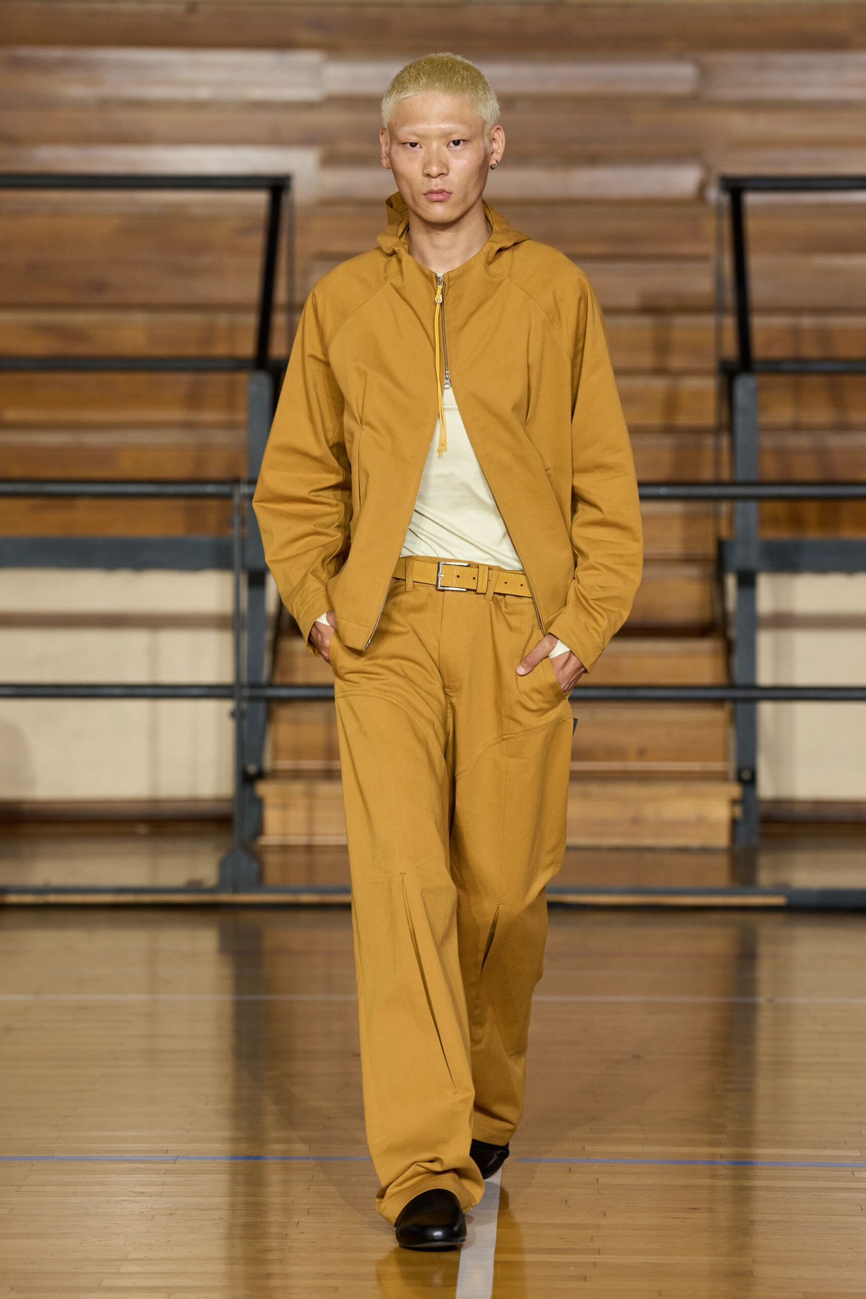 brown cotton long-sleeve hooded relaxed jacket