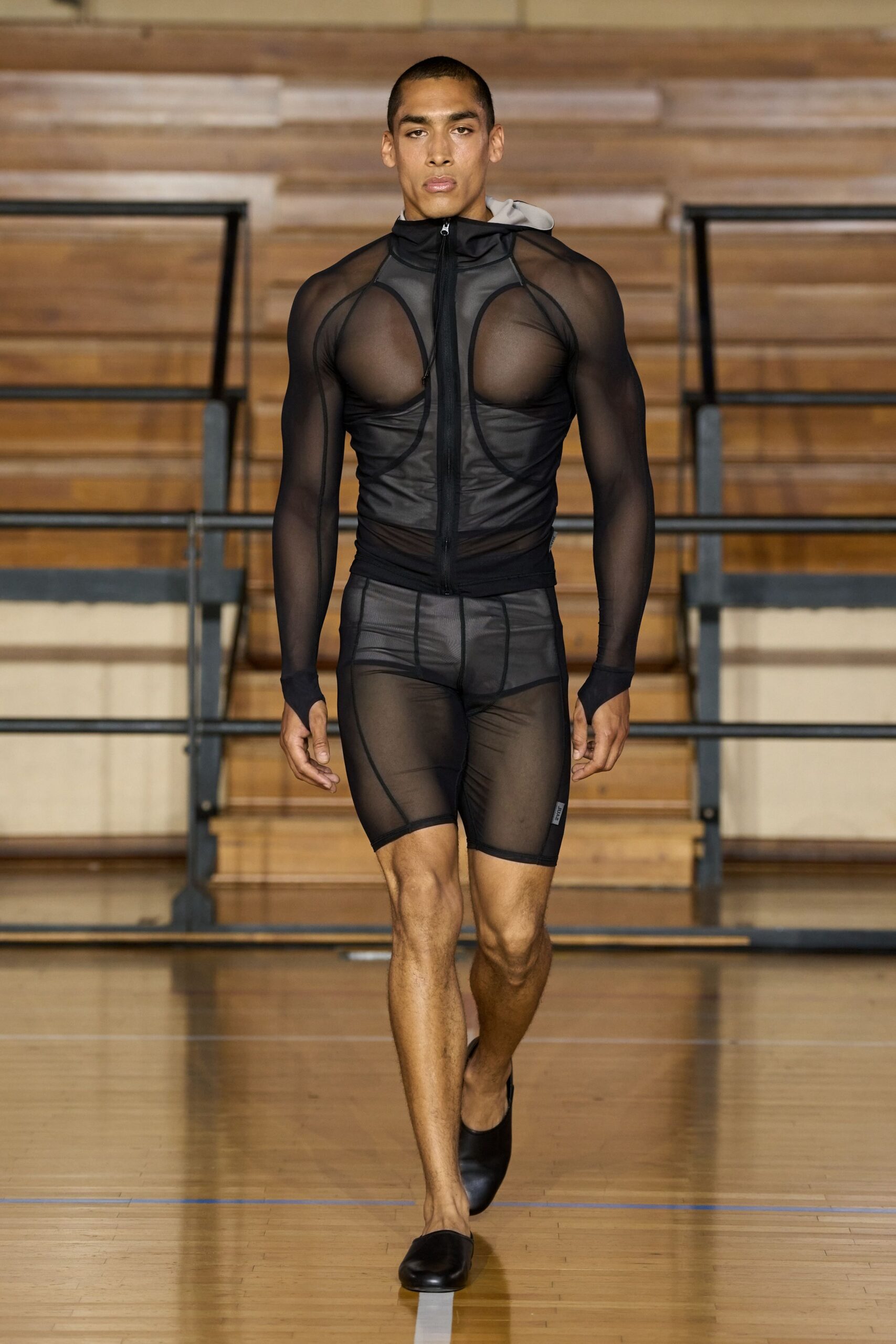 black mesh fitted sheer shorts