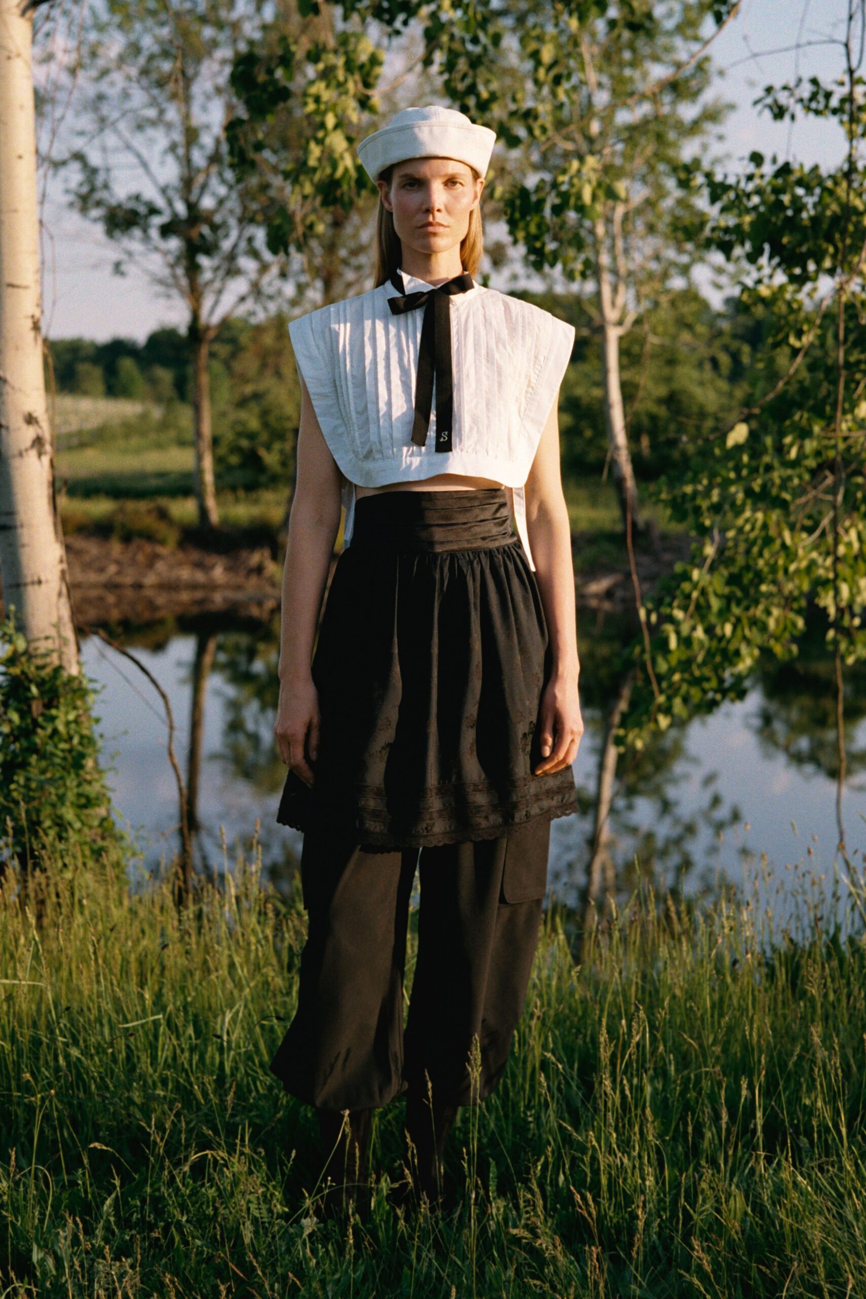 black cotton relaxed straight-leg pants