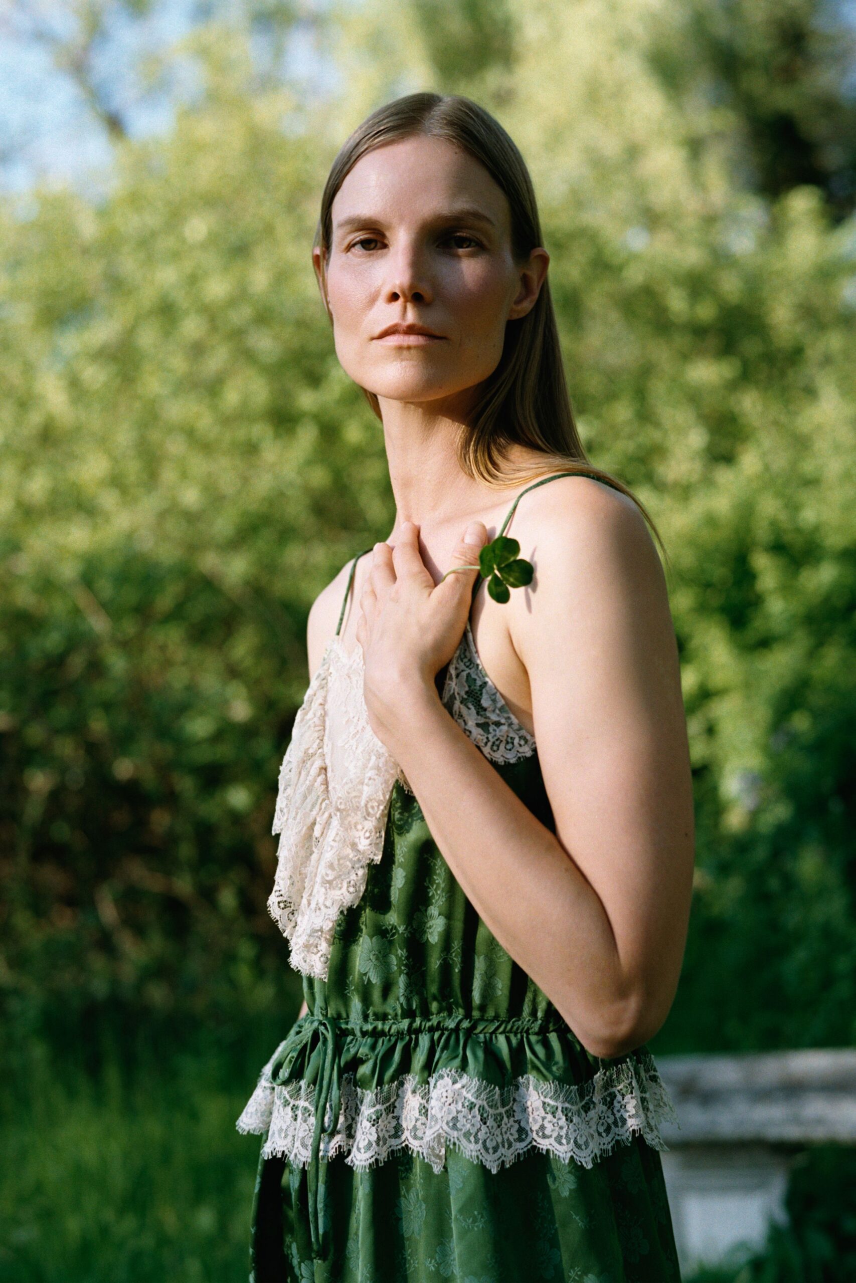 green silk sleeveless dress