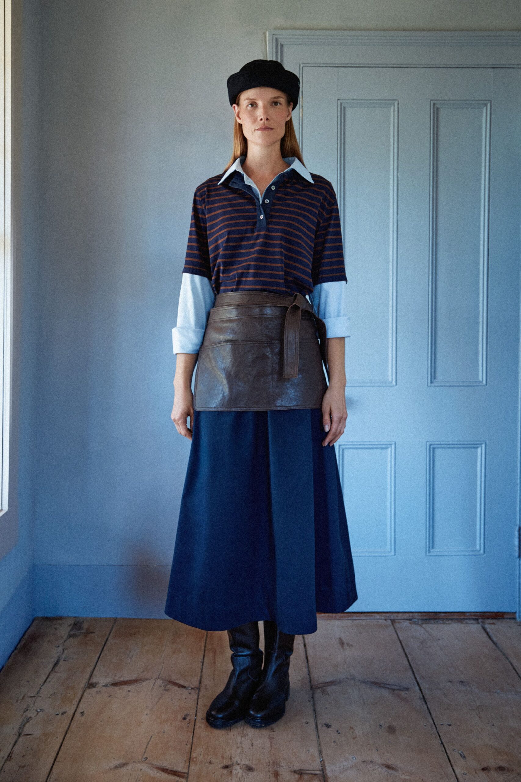 blue cotton long-sleeve collared relaxed striped shirt