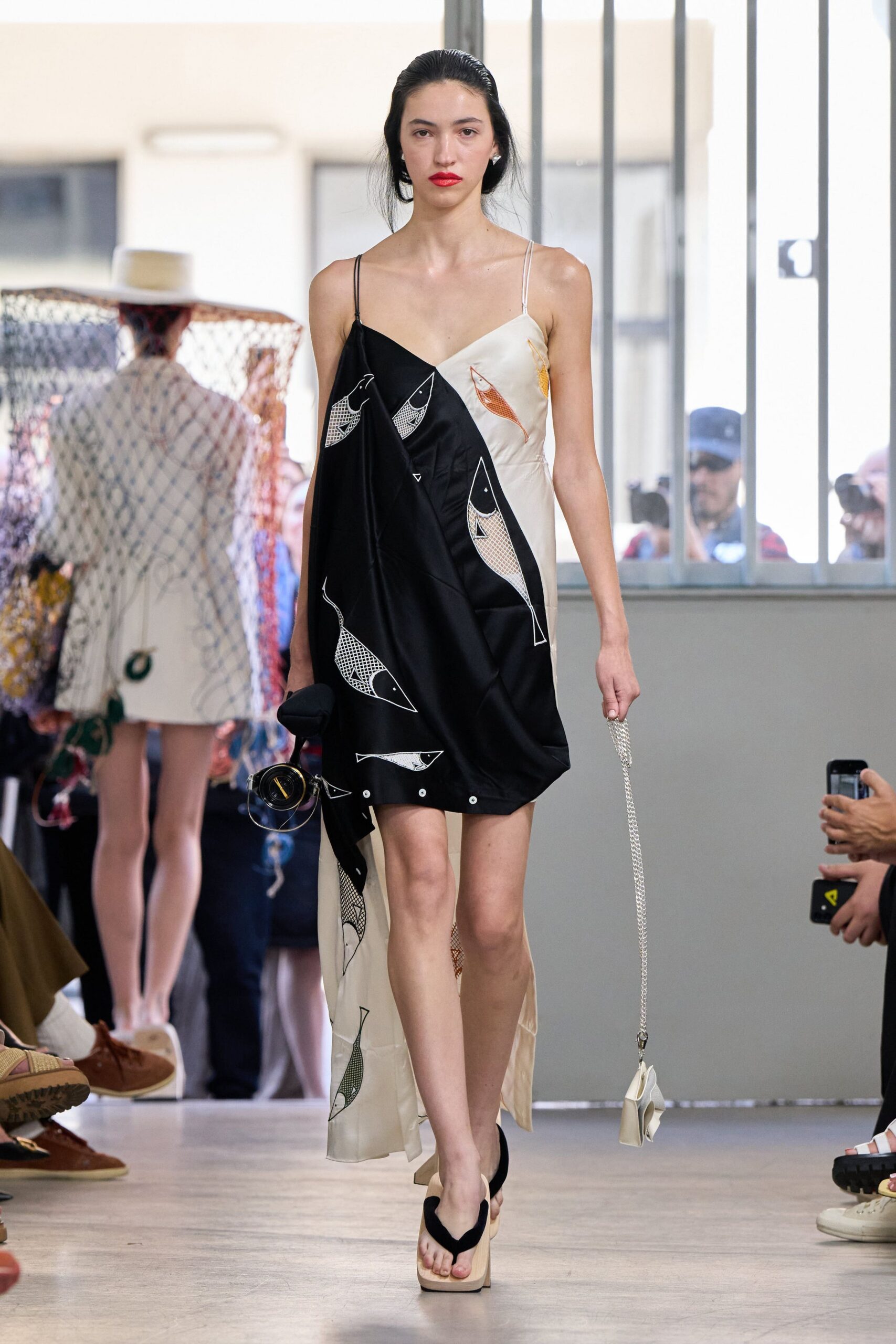 black silk sleeveless v-neck fitted printed mini dress