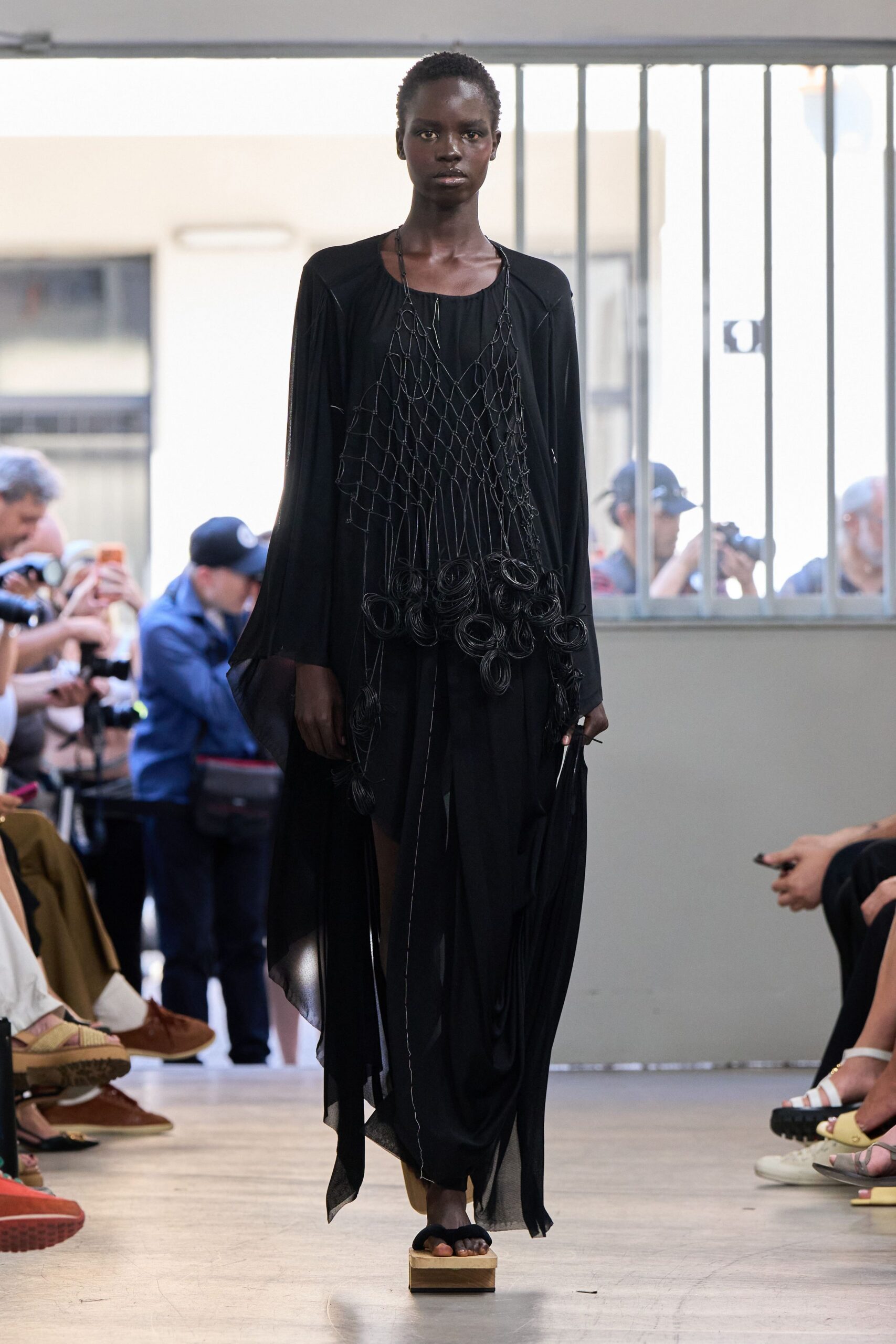 black cotton sleeveless v-neck relaxed draped layered dress