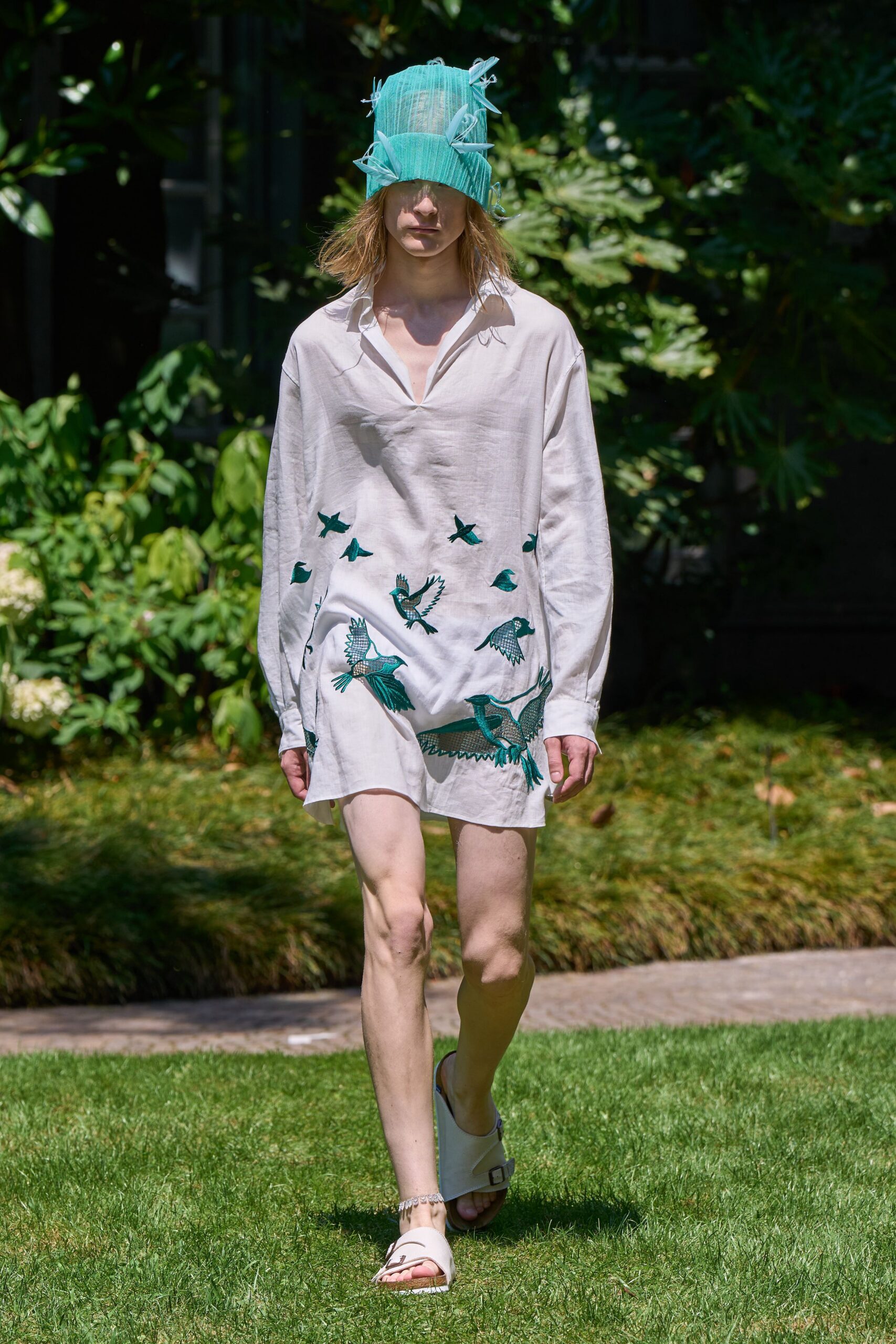 white cotton long-sleeve collared relaxed embroidered mini shirt-dress