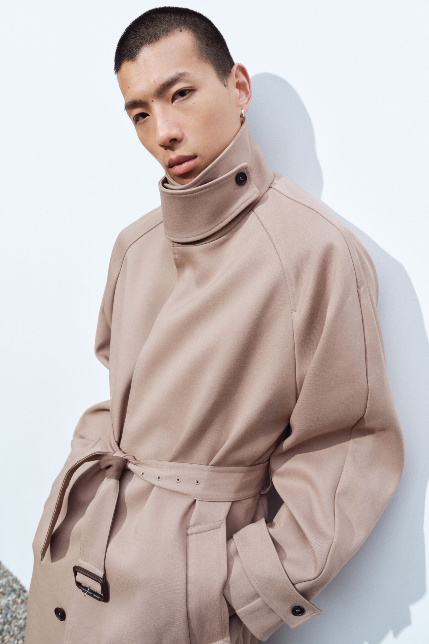 beige relaxed coat with collar