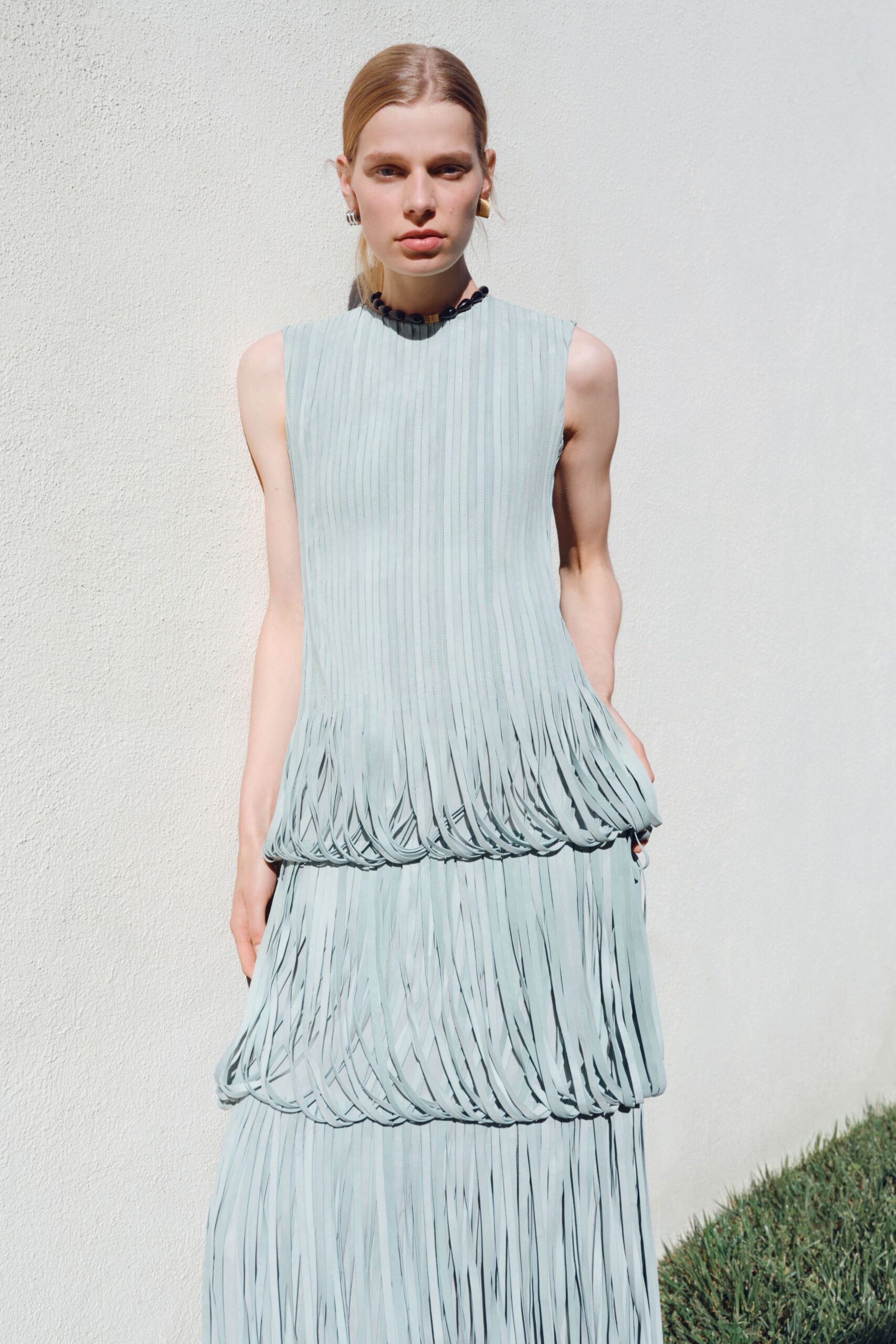 light blue pleated maxi dress
