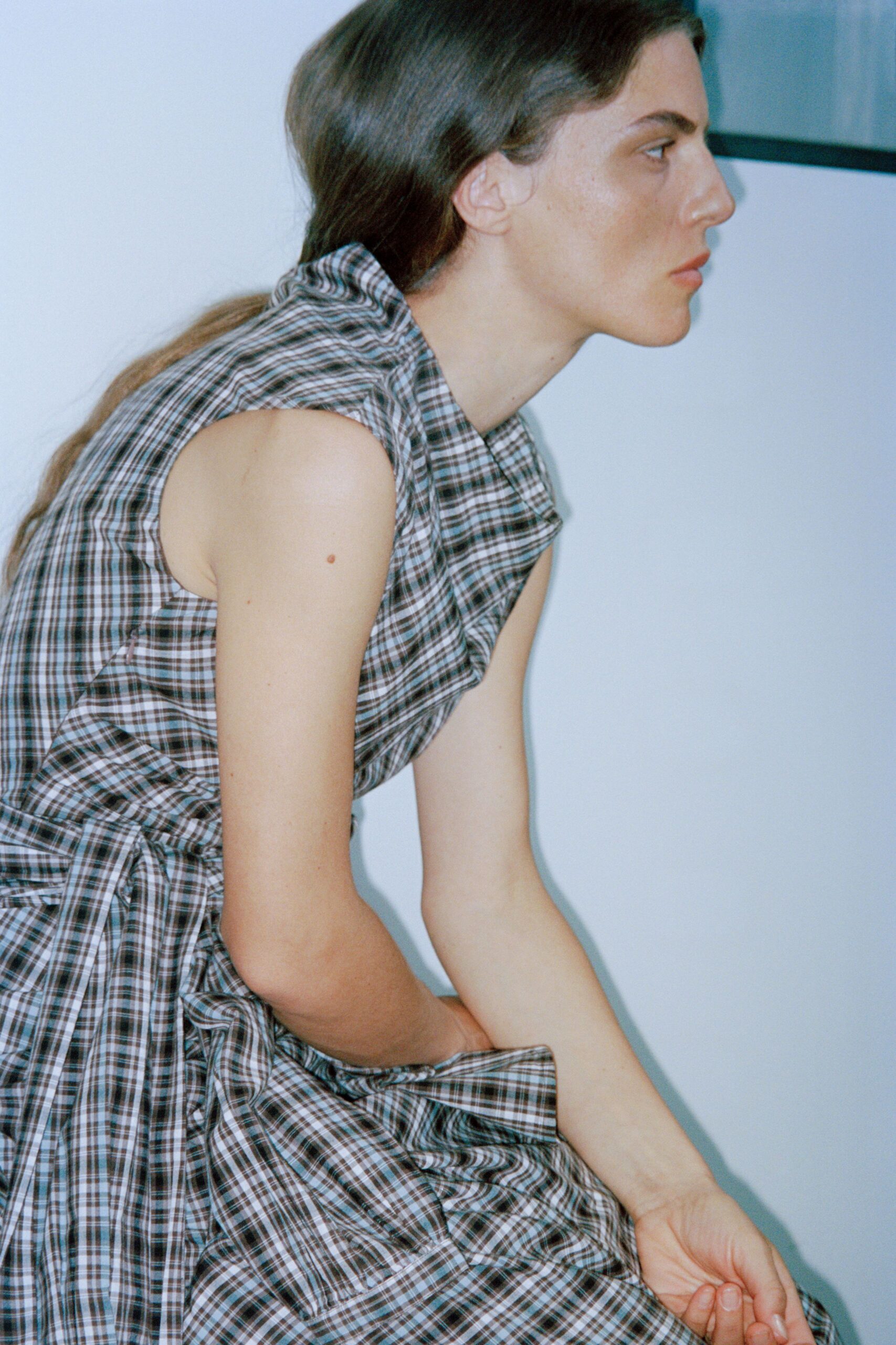 black and white checked midi dress