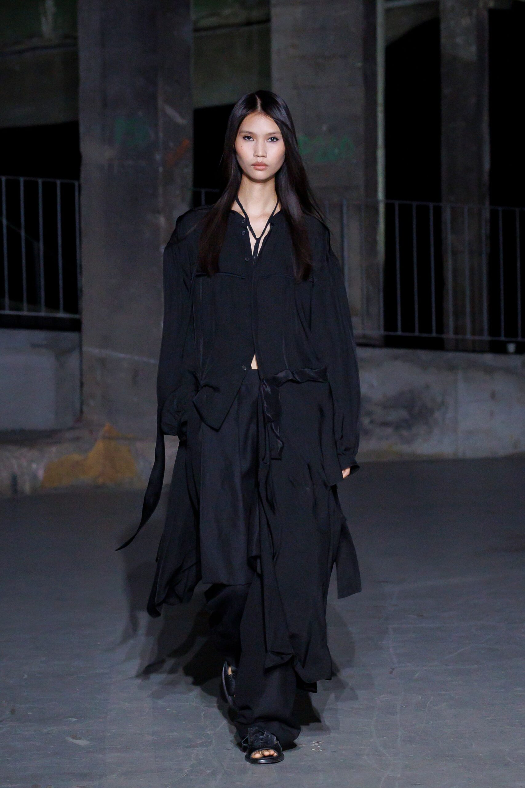 black silk relaxed straight-leg pants