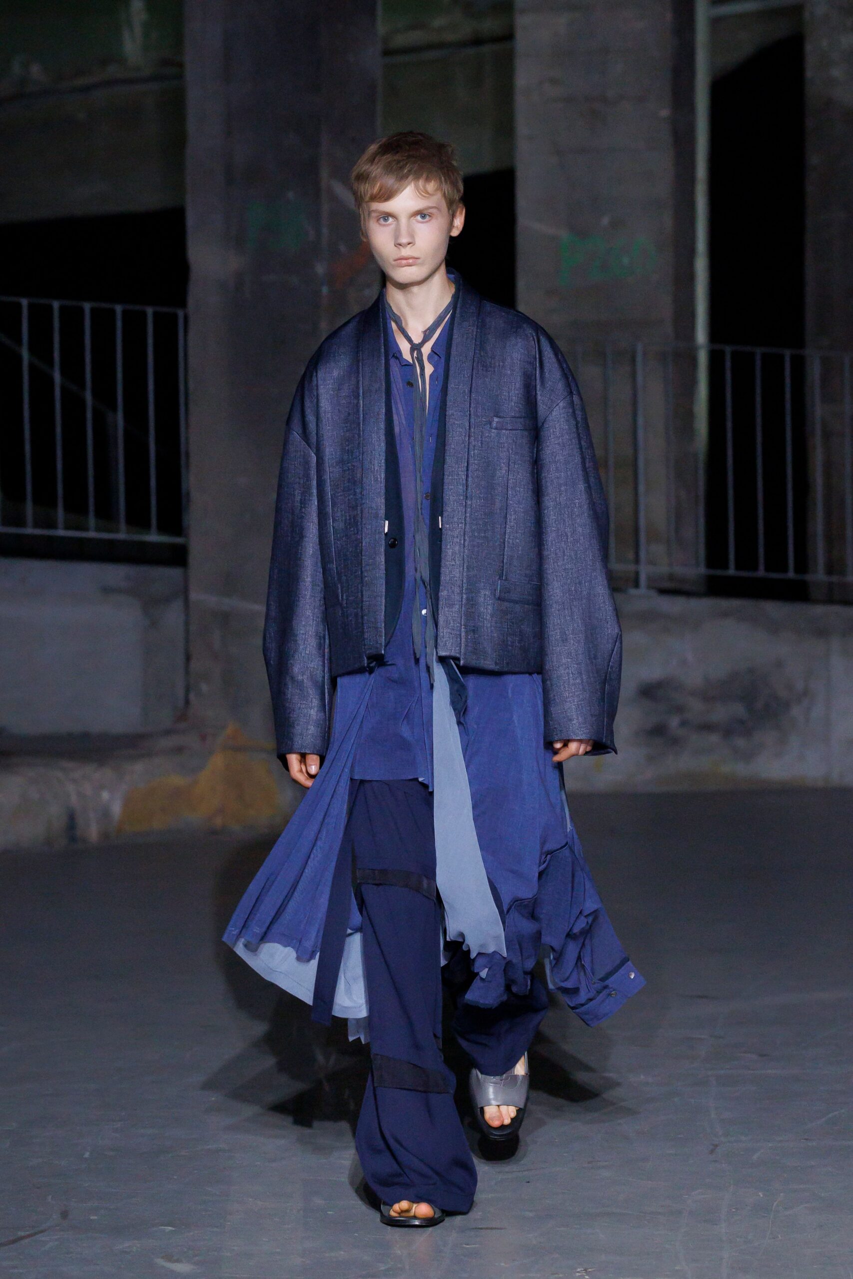 blue cotton relaxed straight-leg pants