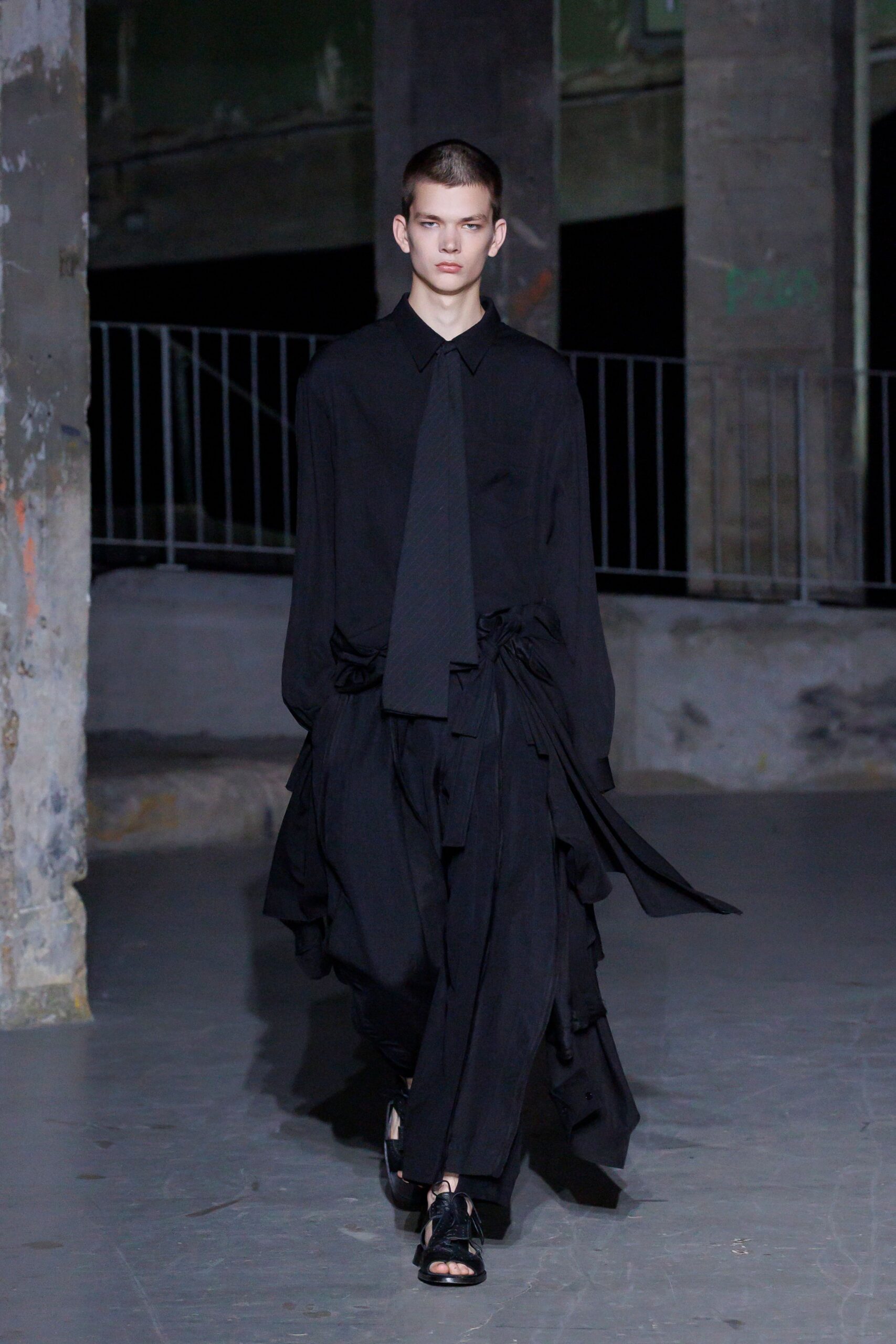 black long-sleeve collared relaxed shirt