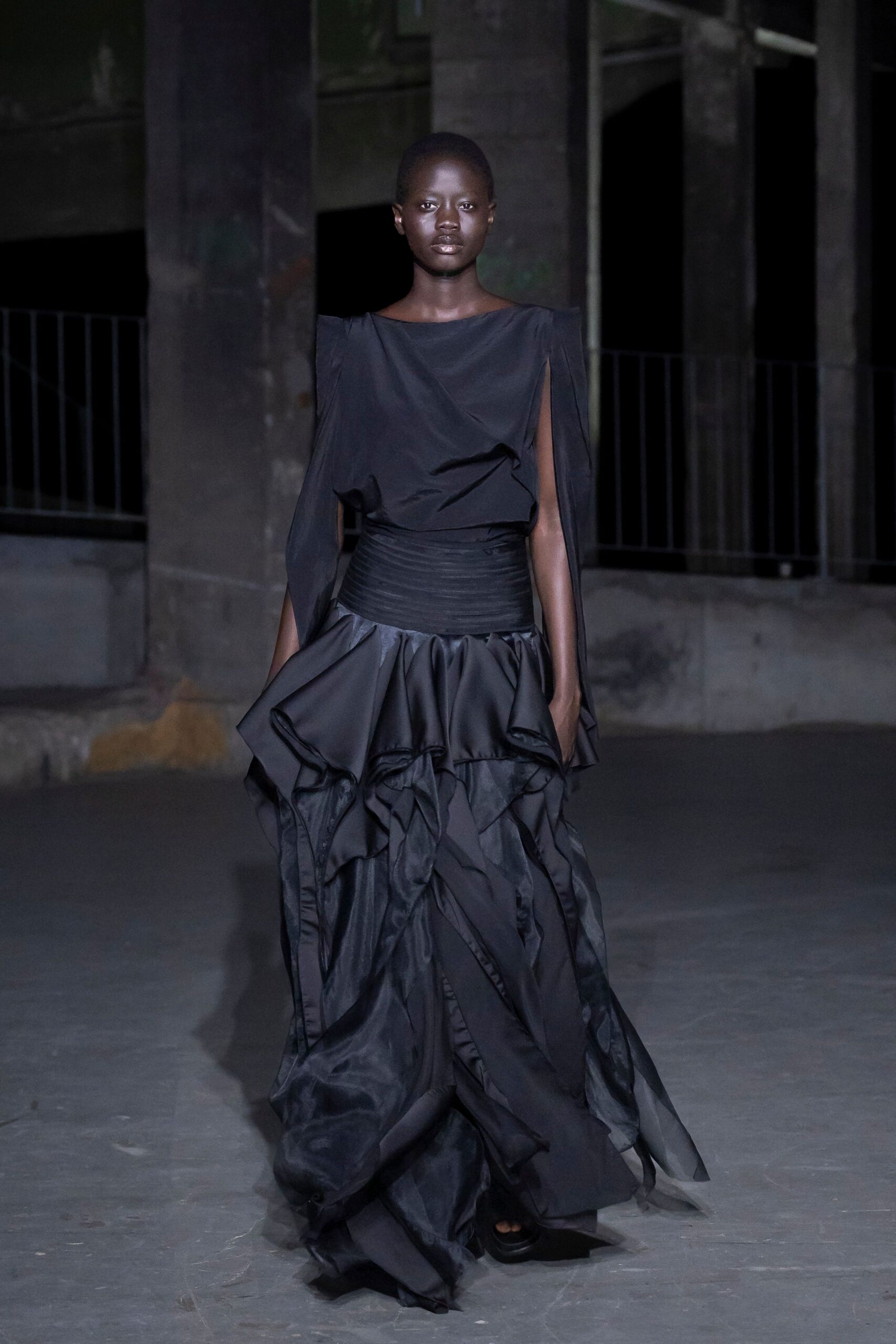 black silk sleeveless gown