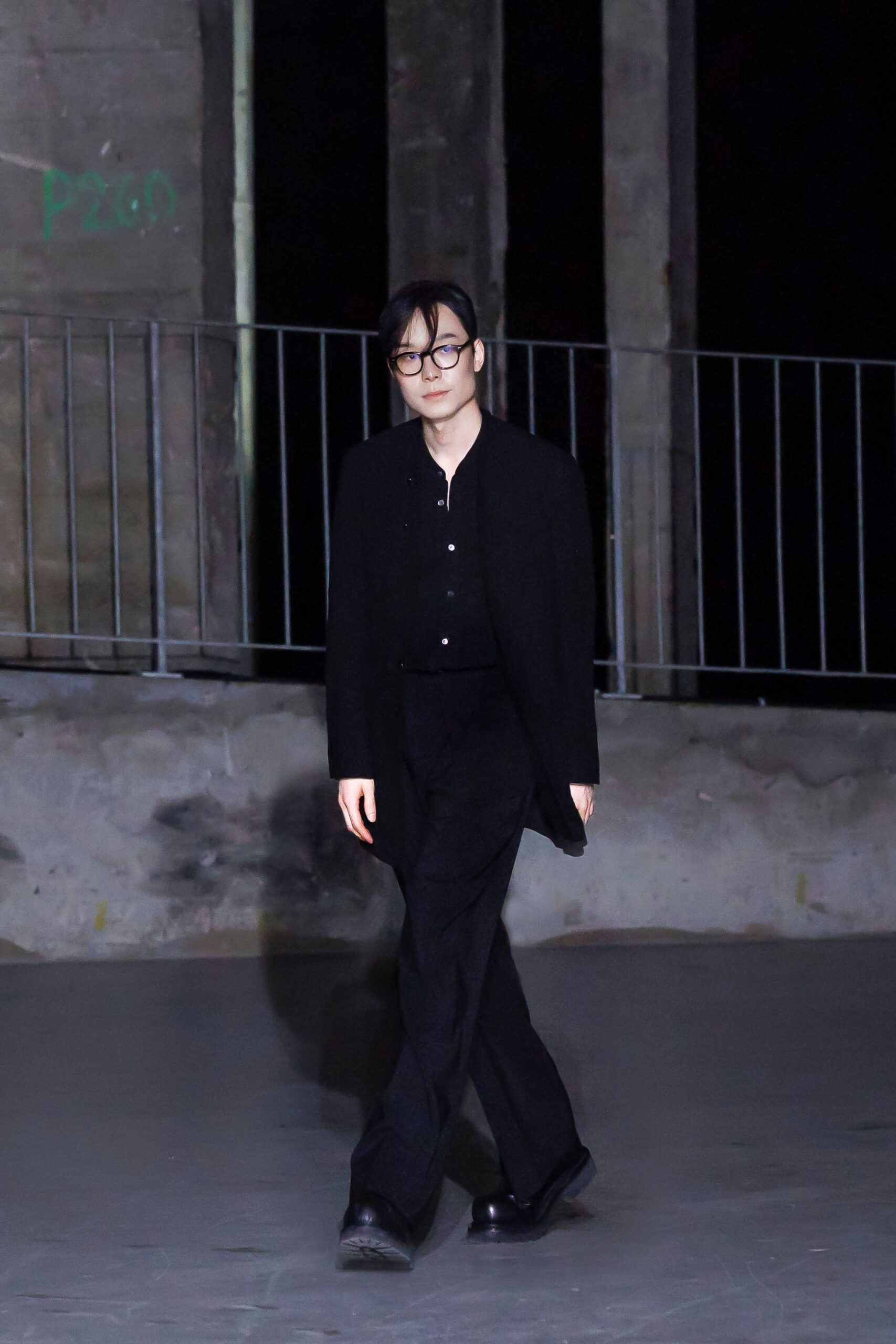 black wool fitted straight-leg pants