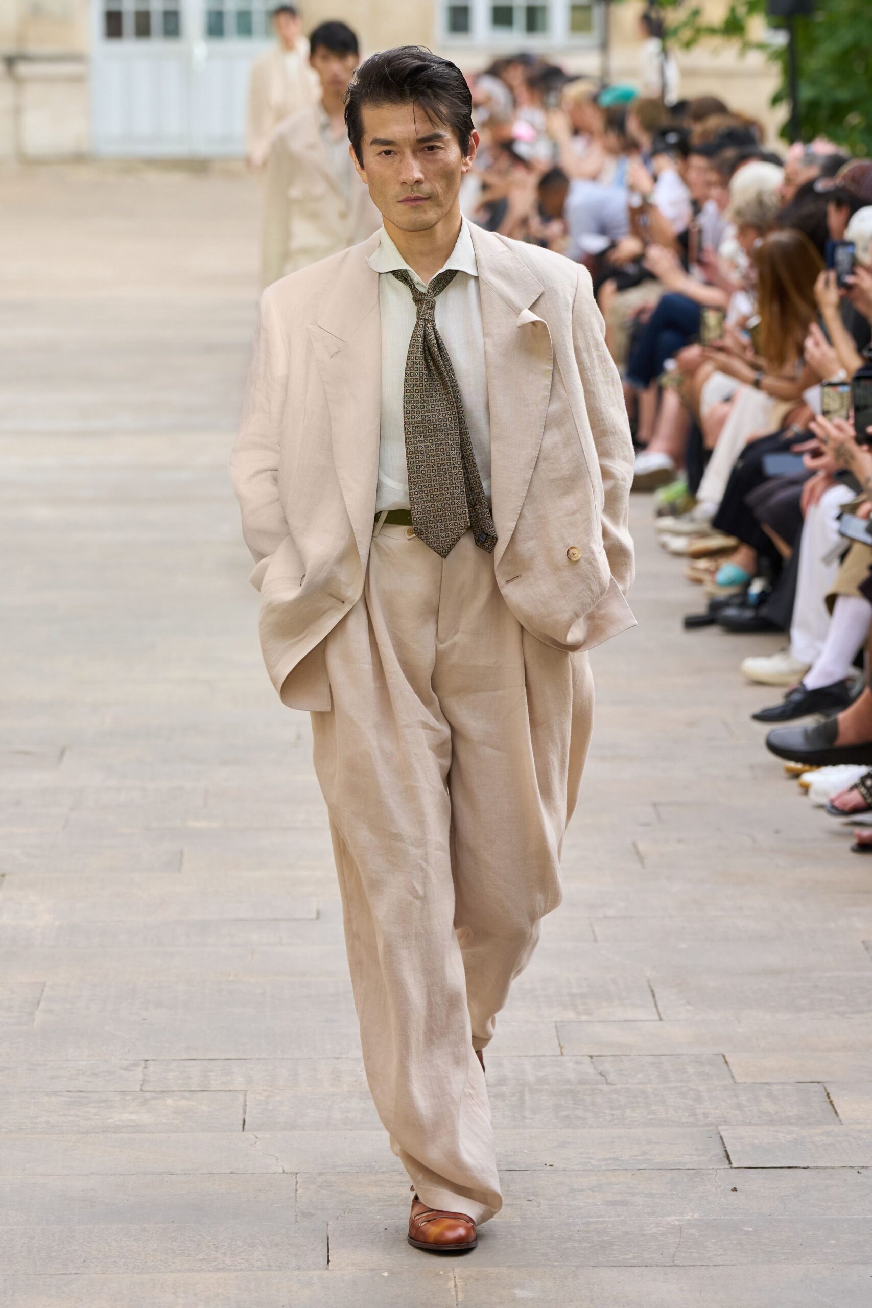 beige linen relaxed wide-leg pants