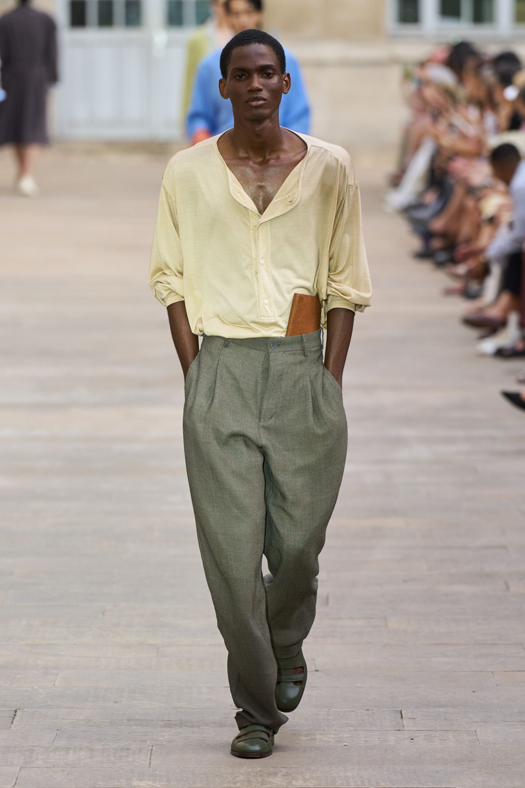 gray wool tailored pleated pants