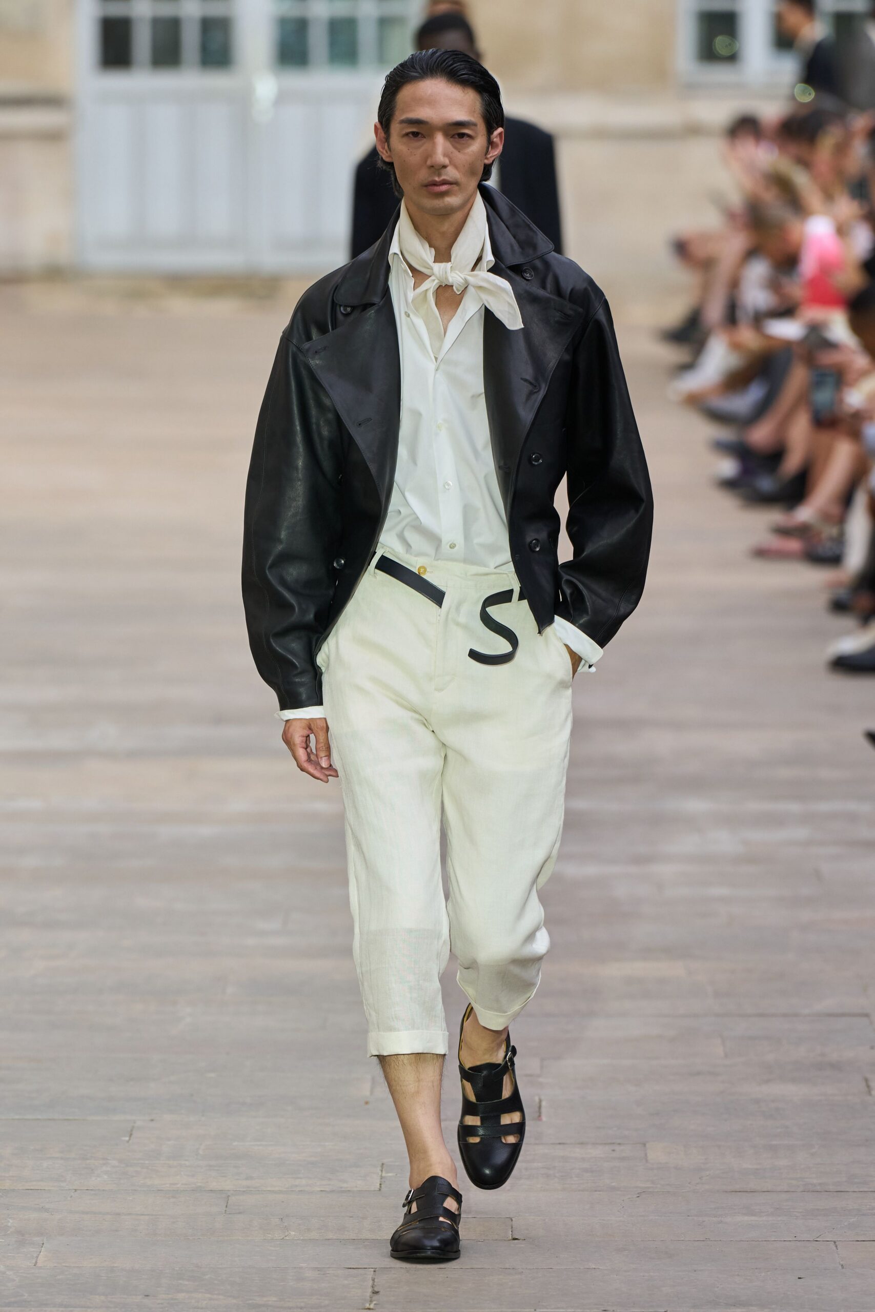 black leather jacket white shirt
