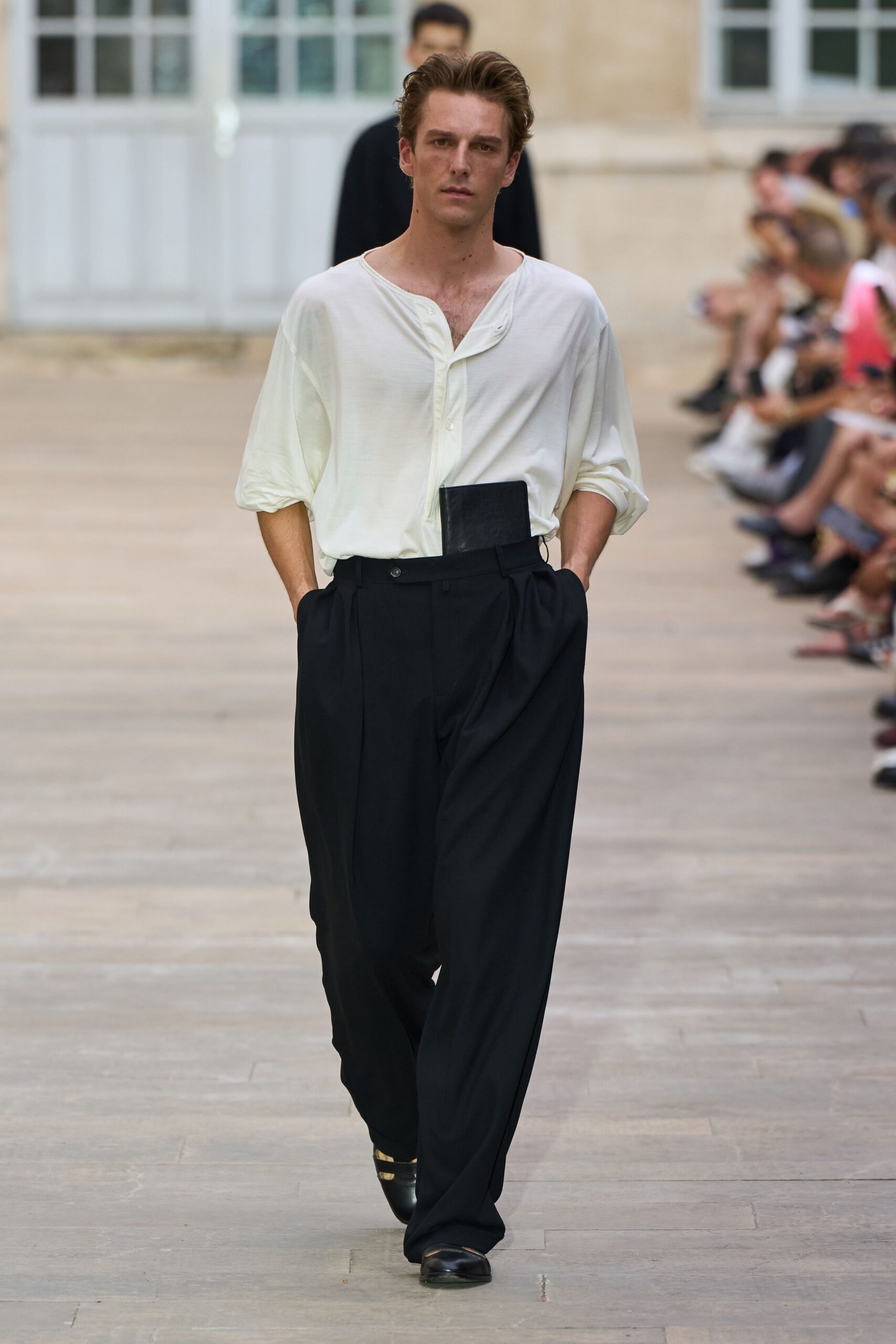black cotton relaxed pleated pants