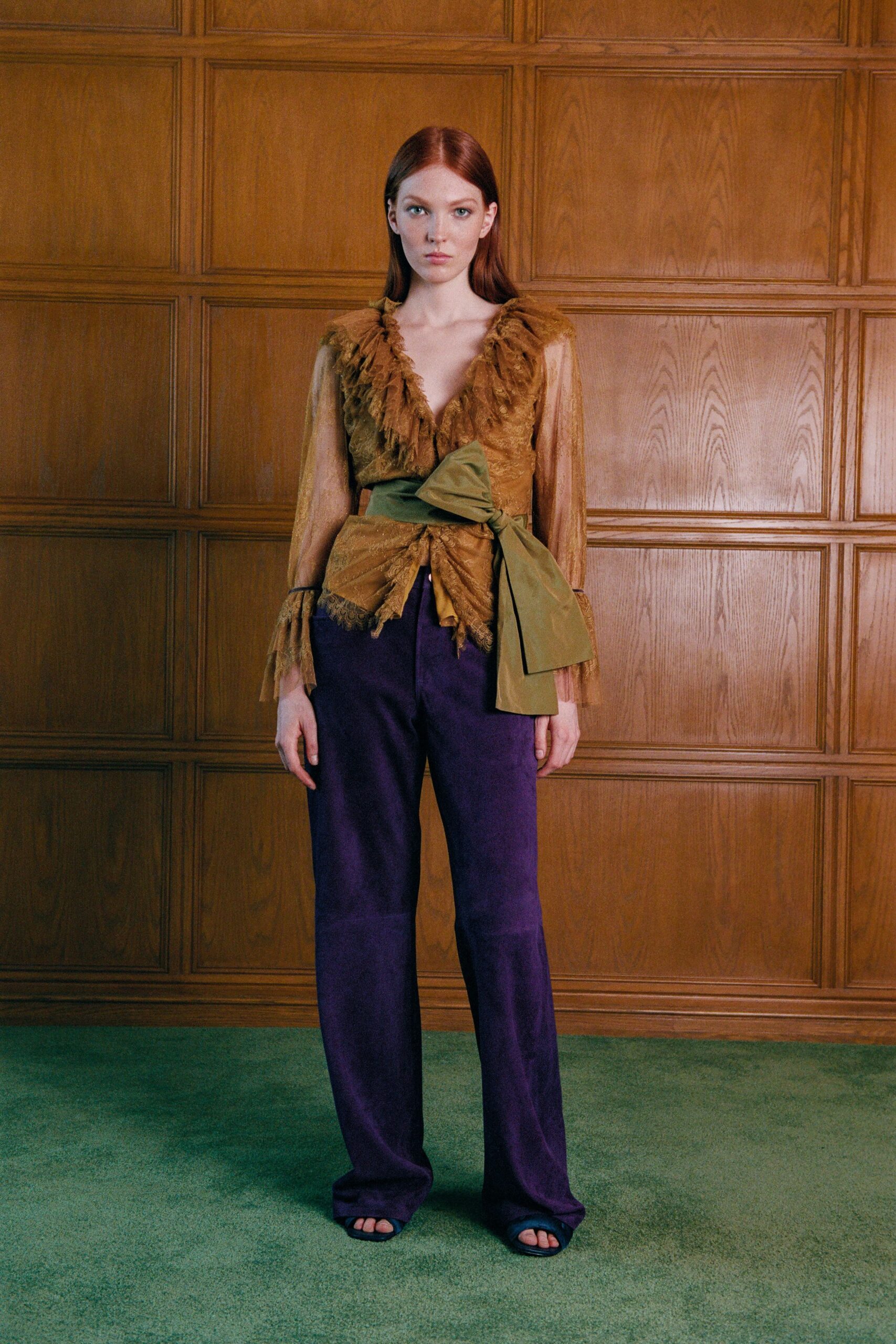 purple suede relaxed wide-leg pants
