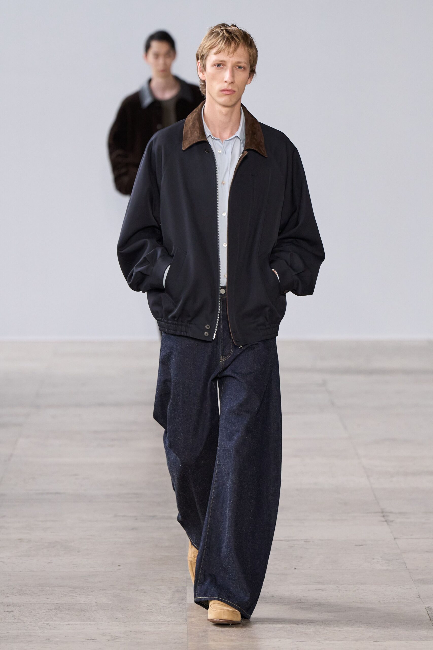 blue denim relaxed straight-leg pants